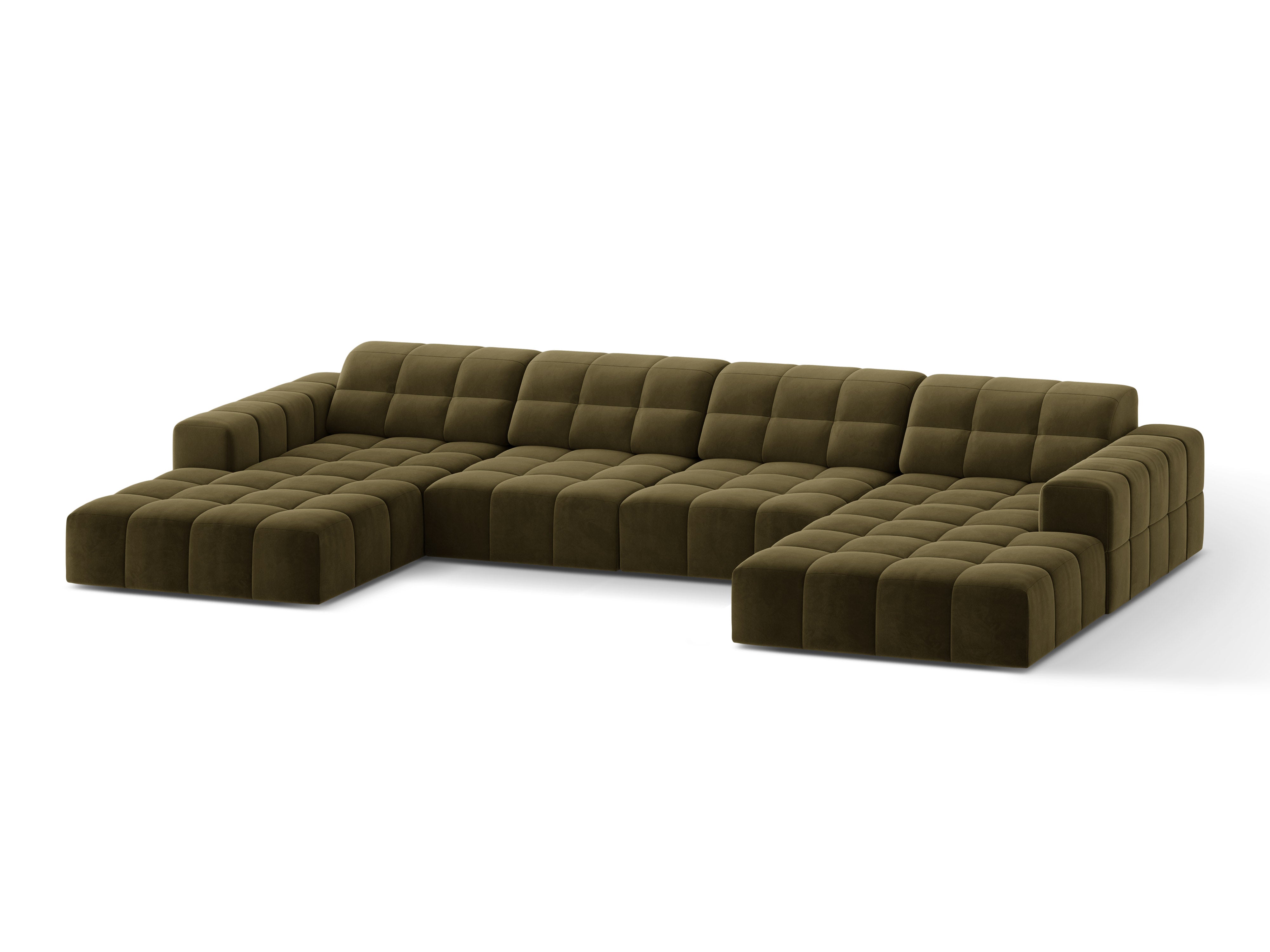 Velvet panoramic sofa 6-person olive chicago