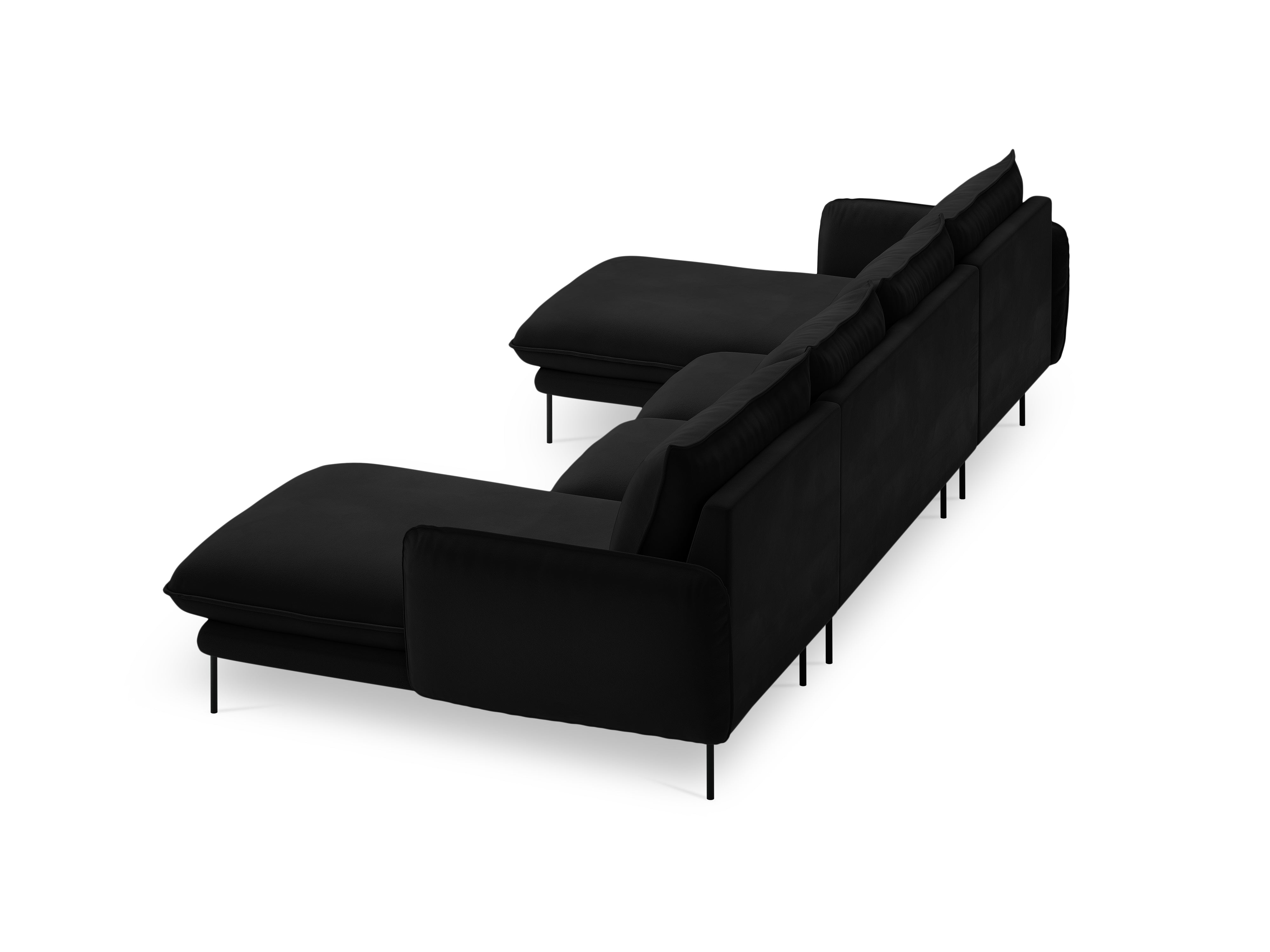 VIENNA Black Velvet 6-Seater Panoramic Sofa with Black Base