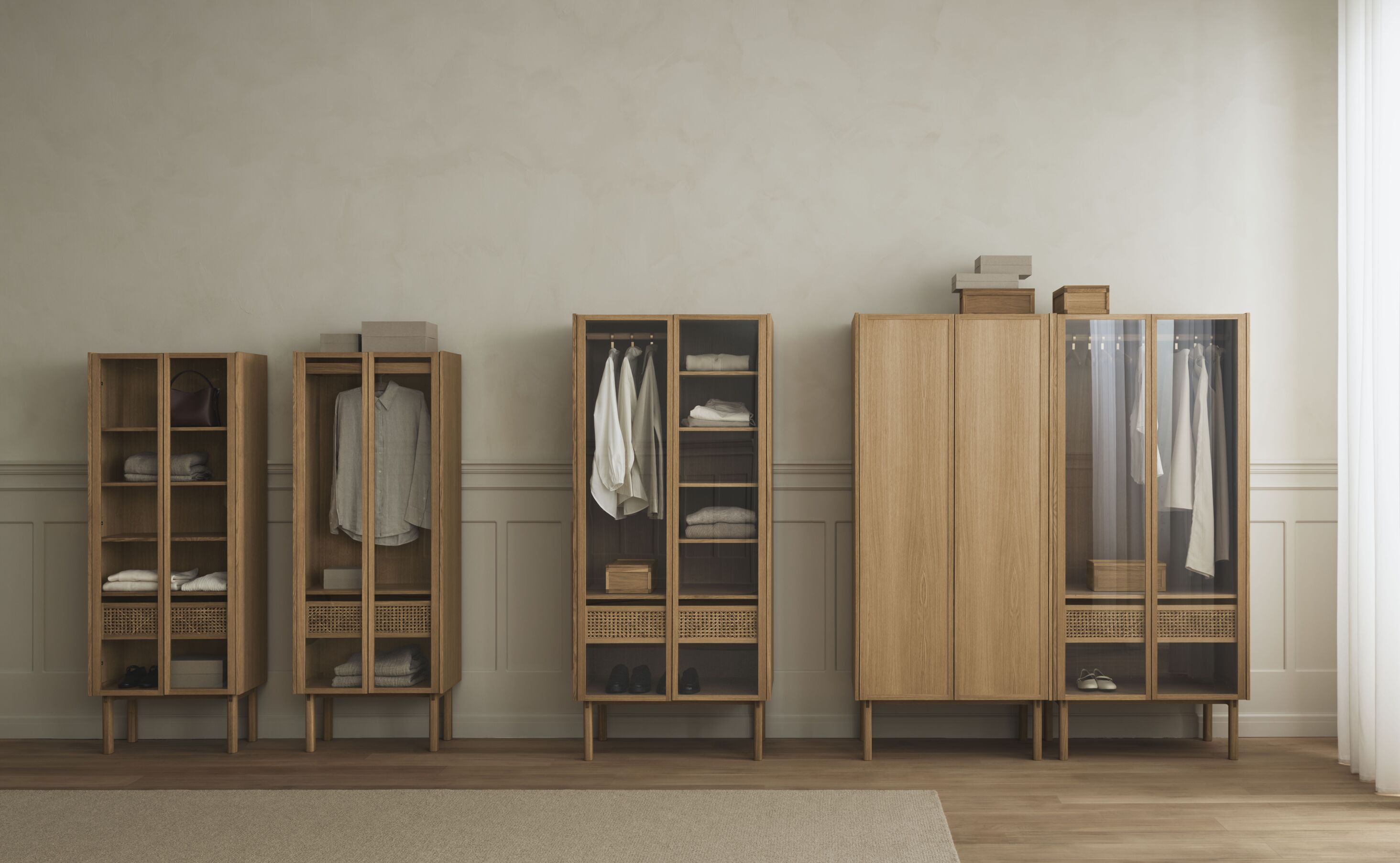 Wardrobe with glass doors Cana bleached oak wood