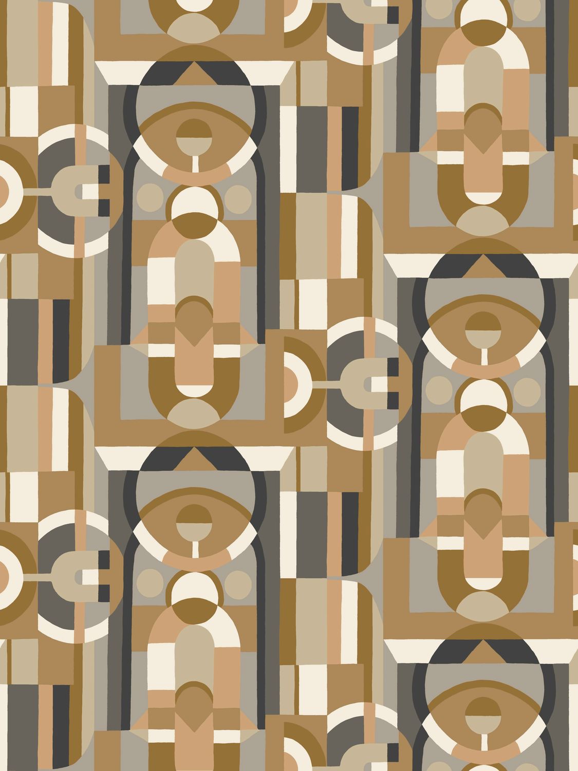 Stained Glass Geometric Pattern Wallpaper VITRAIL - MORDORÉ/ANTHRACITE Brown with Anthracite