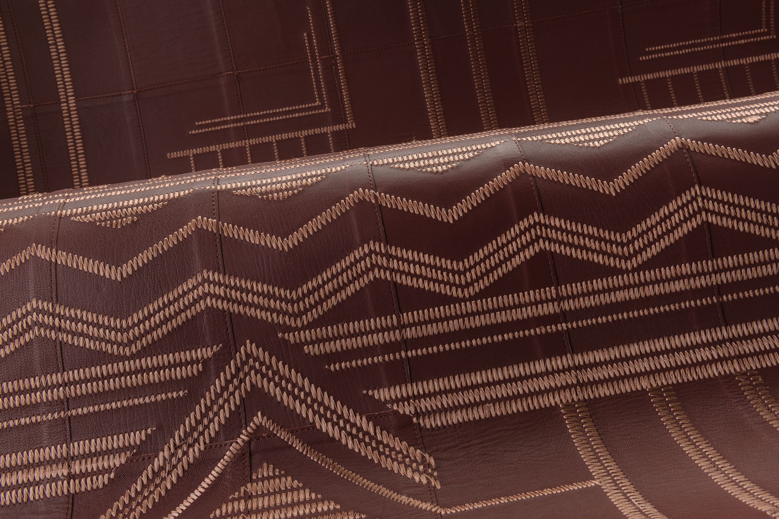 Natural leather wallpaper with geometric pattern PALAZZO burgundy