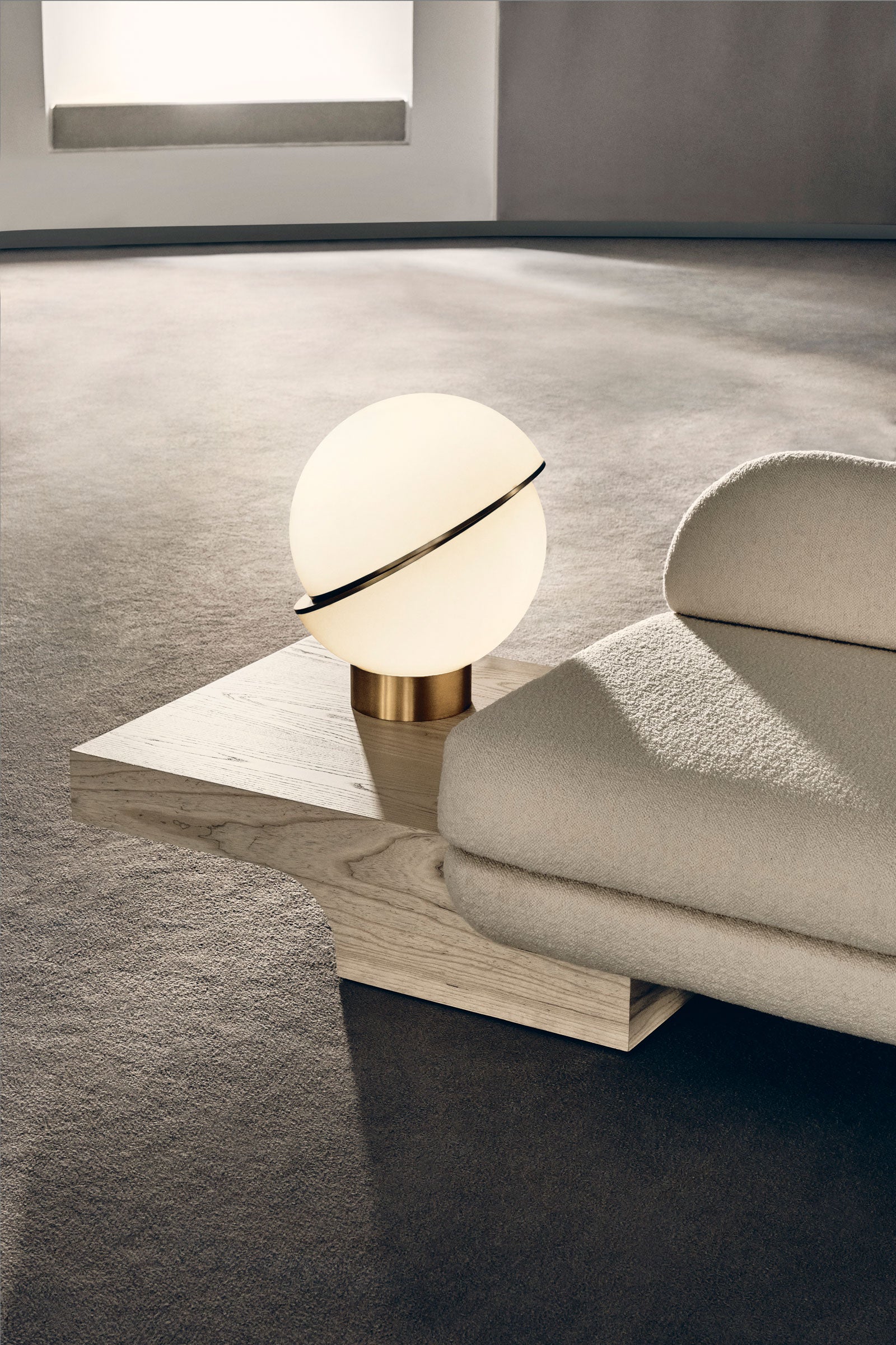 CRESCENT Table Lamp with Opal Shade and Brass Base