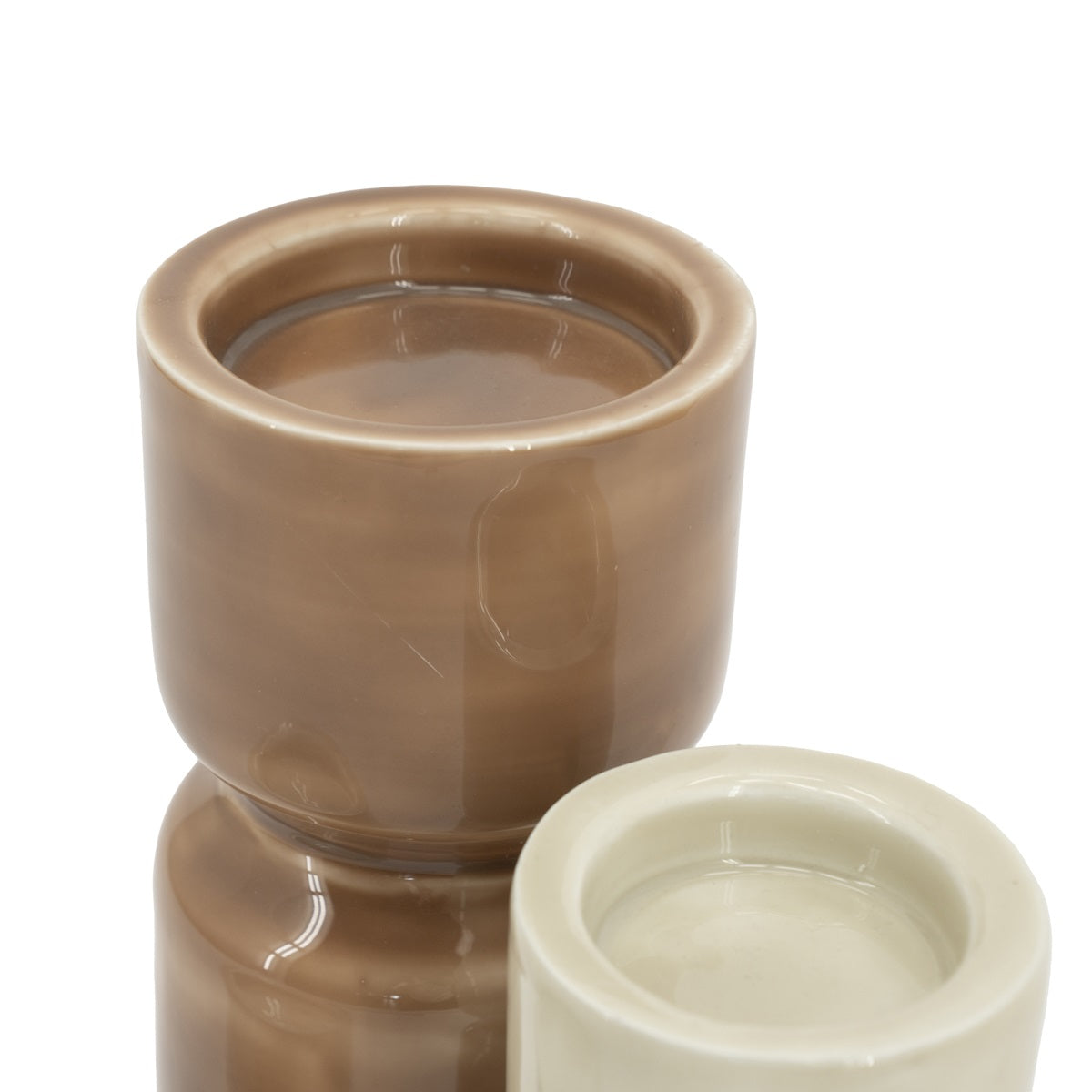ROANY DUO Candle Holder Set in Brown with White and Beige