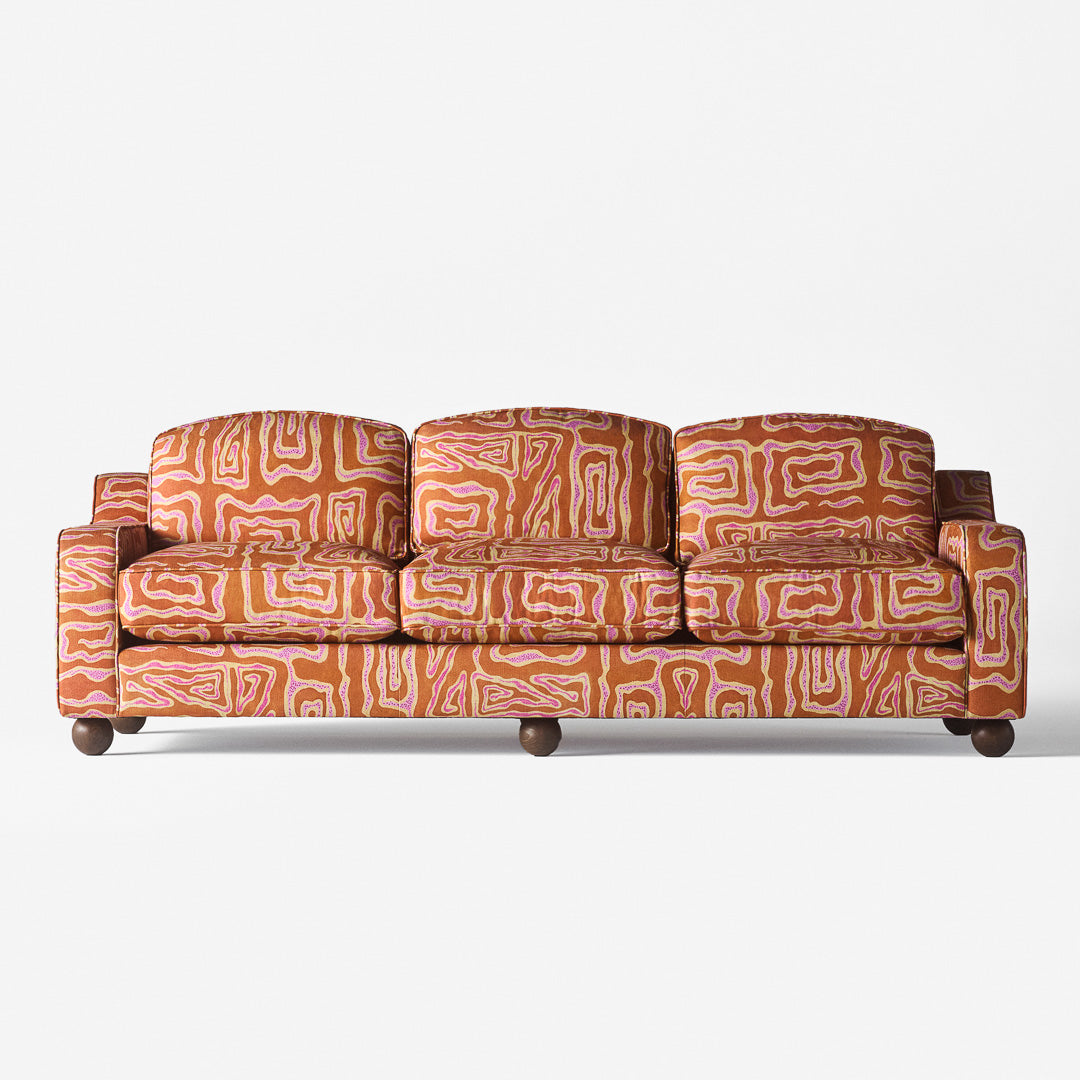 3-Seater Sofa LOLA Orange with Beige-Pink Pattern