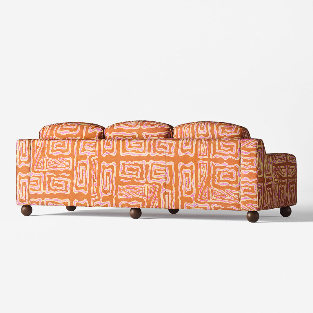 3-Seater Sofa LOLA Orange with Beige-Pink Pattern