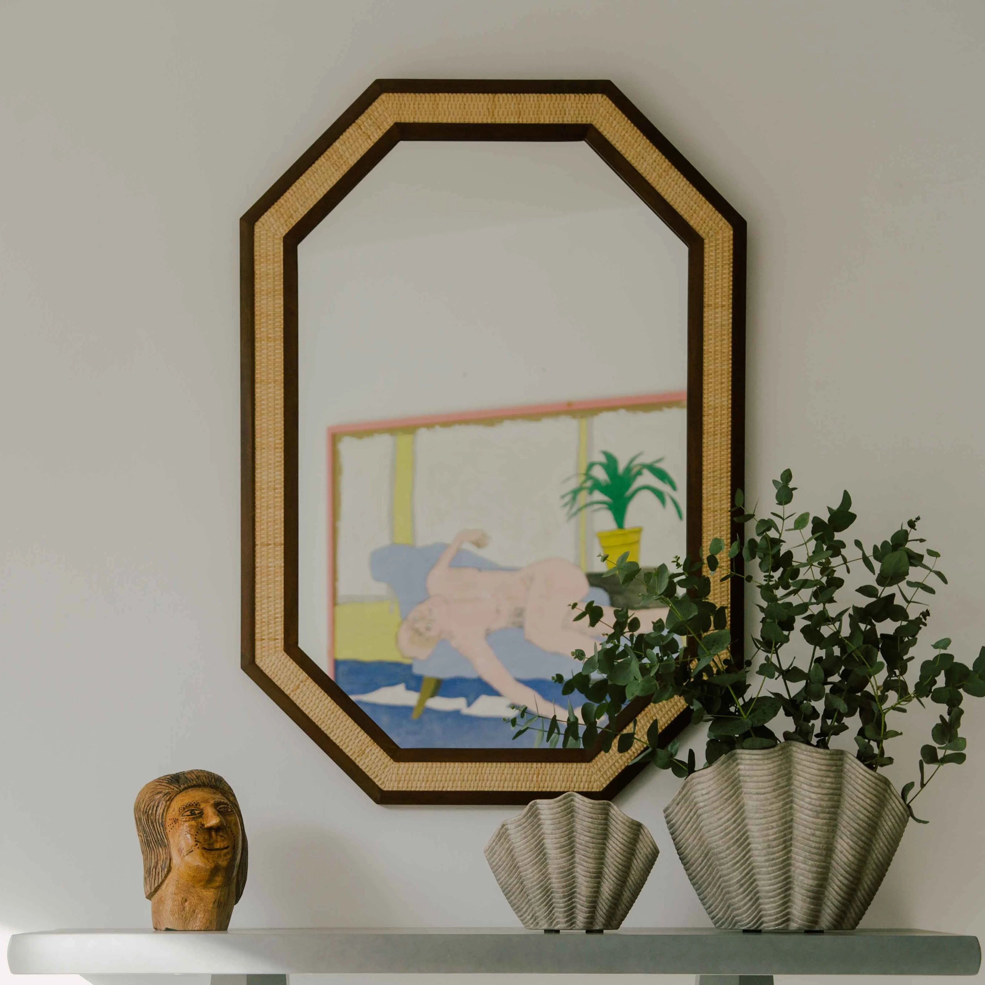 RATTAN Mirror Mahogany and Rattan