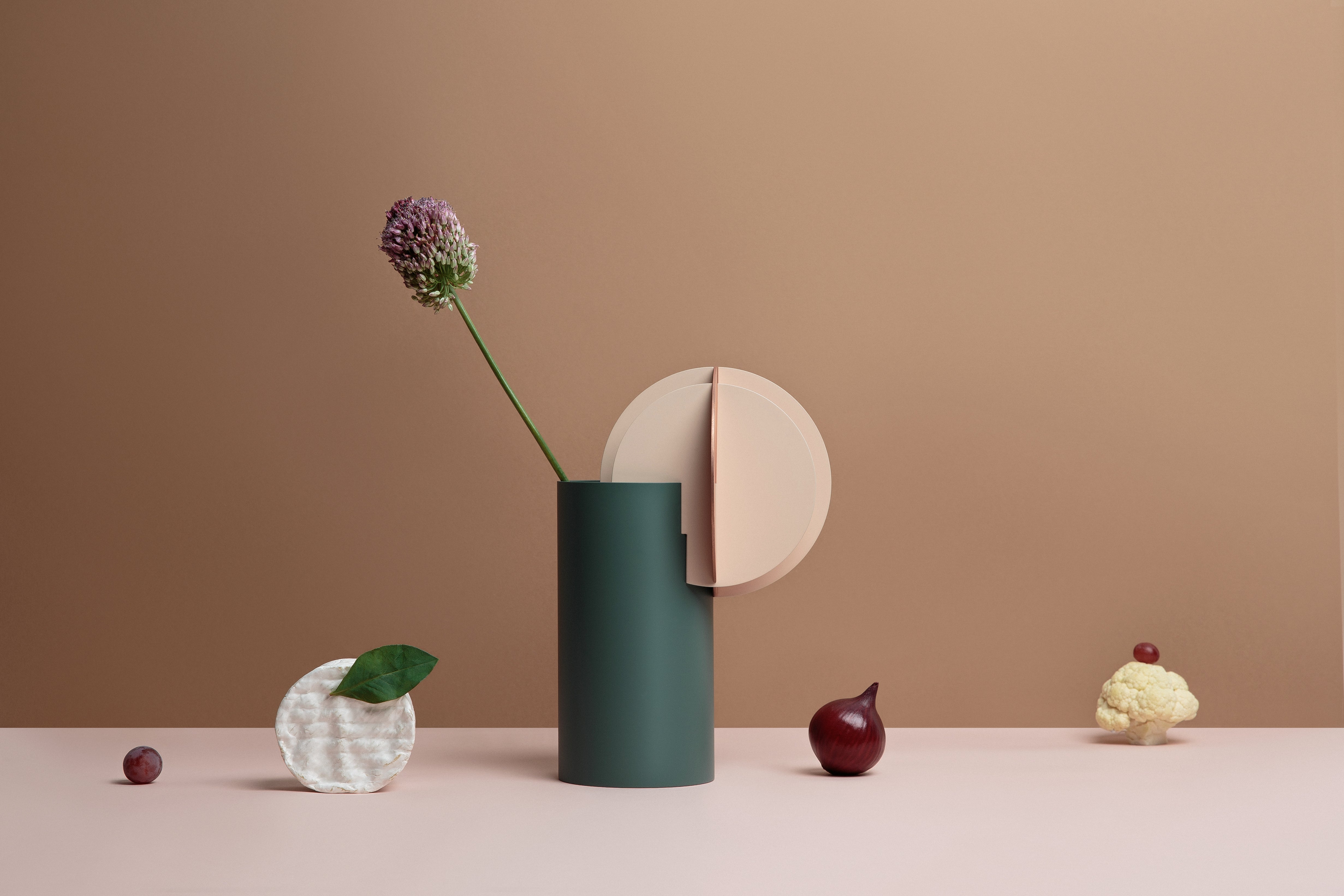 DELAUNAY vase in green with powder pink and copper