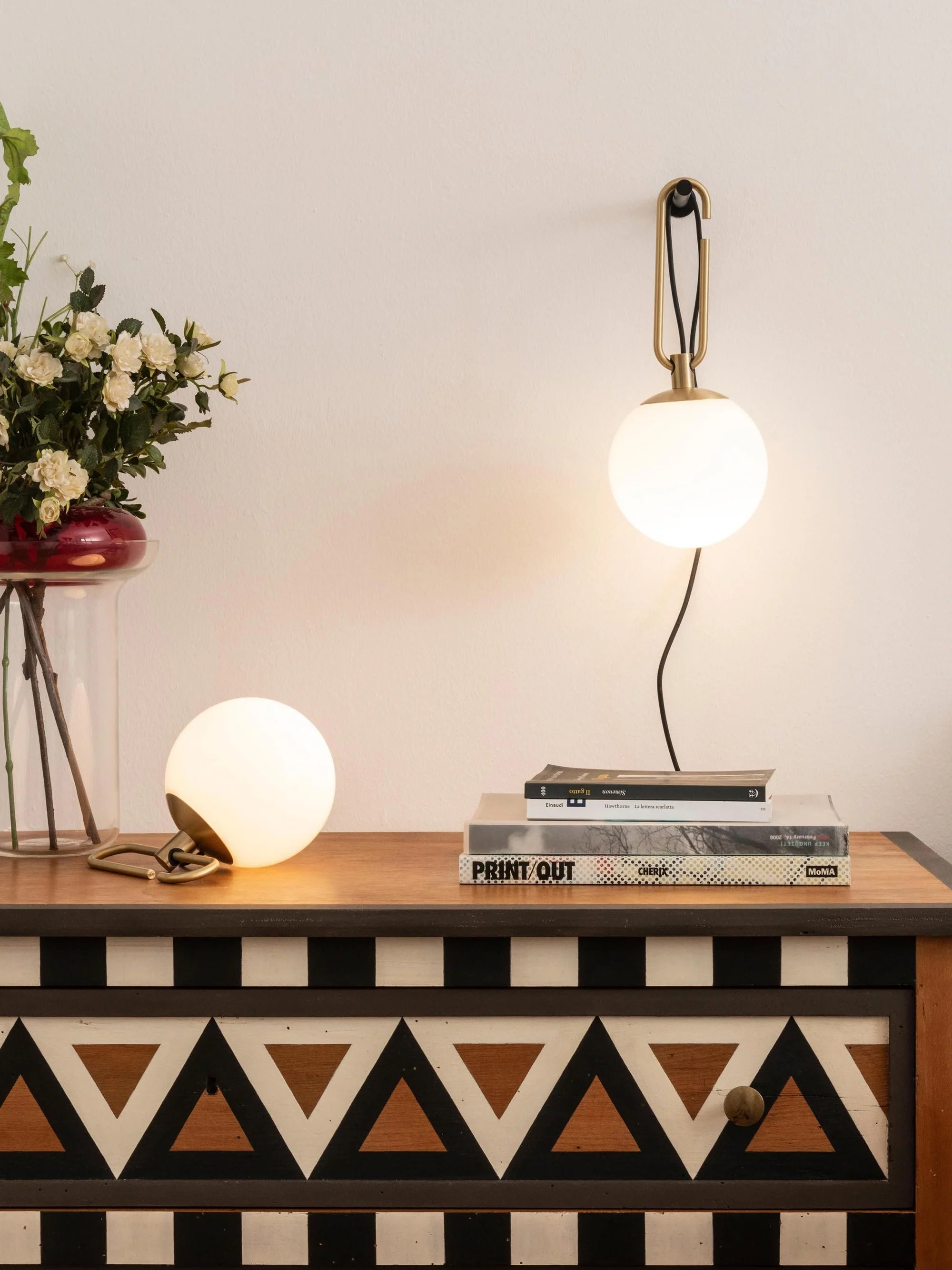 NH1217 Brass Table Lamp with White Glass