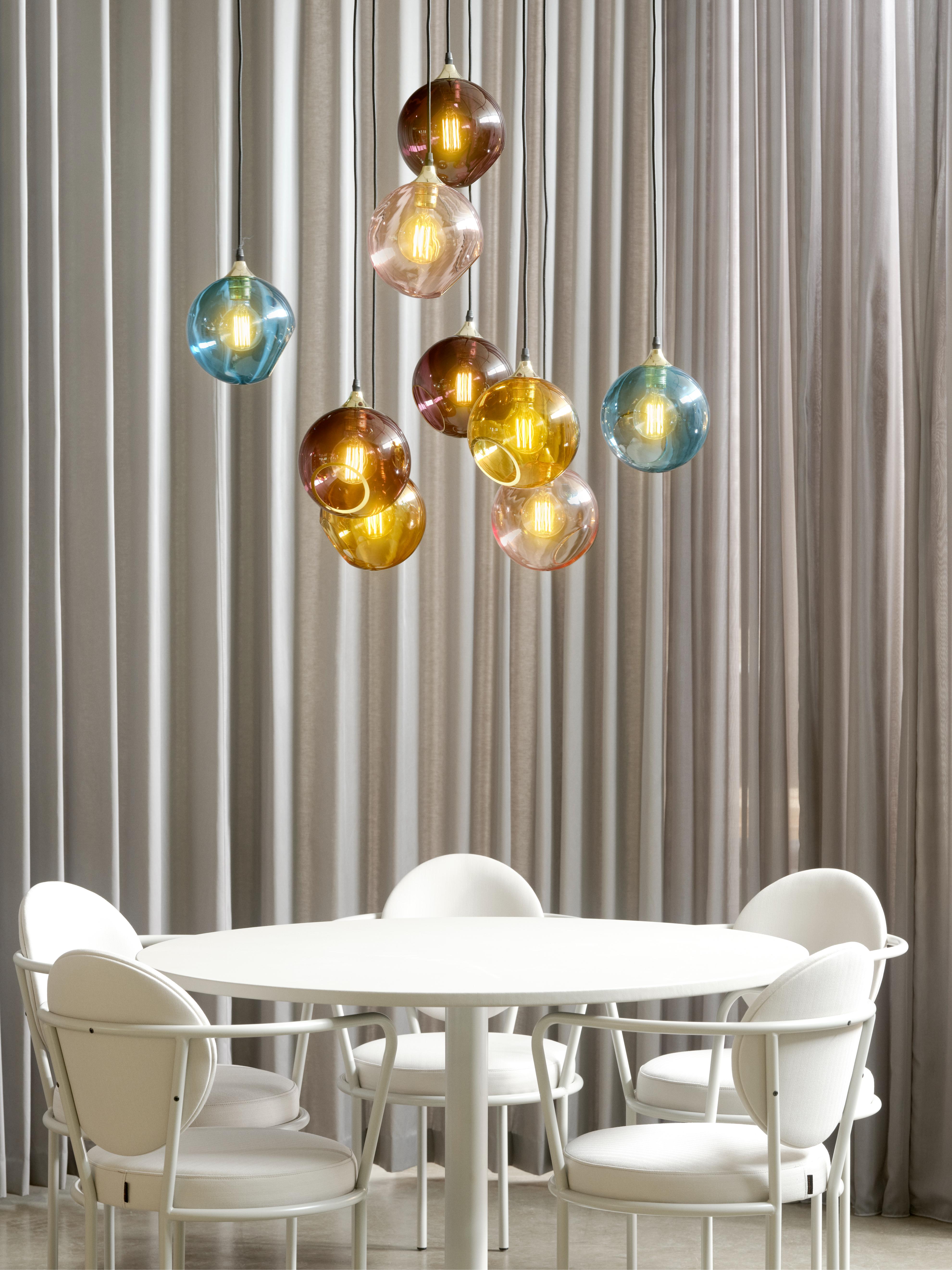 Pendelleuchte BALLROOM blau mit goldener Veredelung