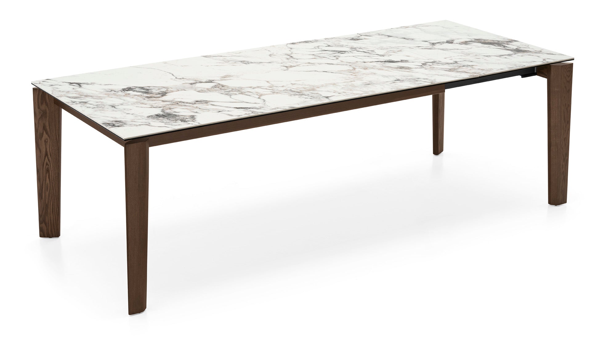 Extendable table DOGMA with a white top and dark wooden base