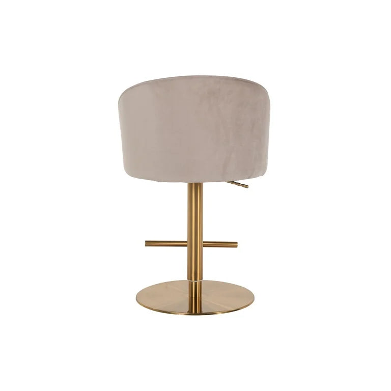 Bar chair is beige with a golden base