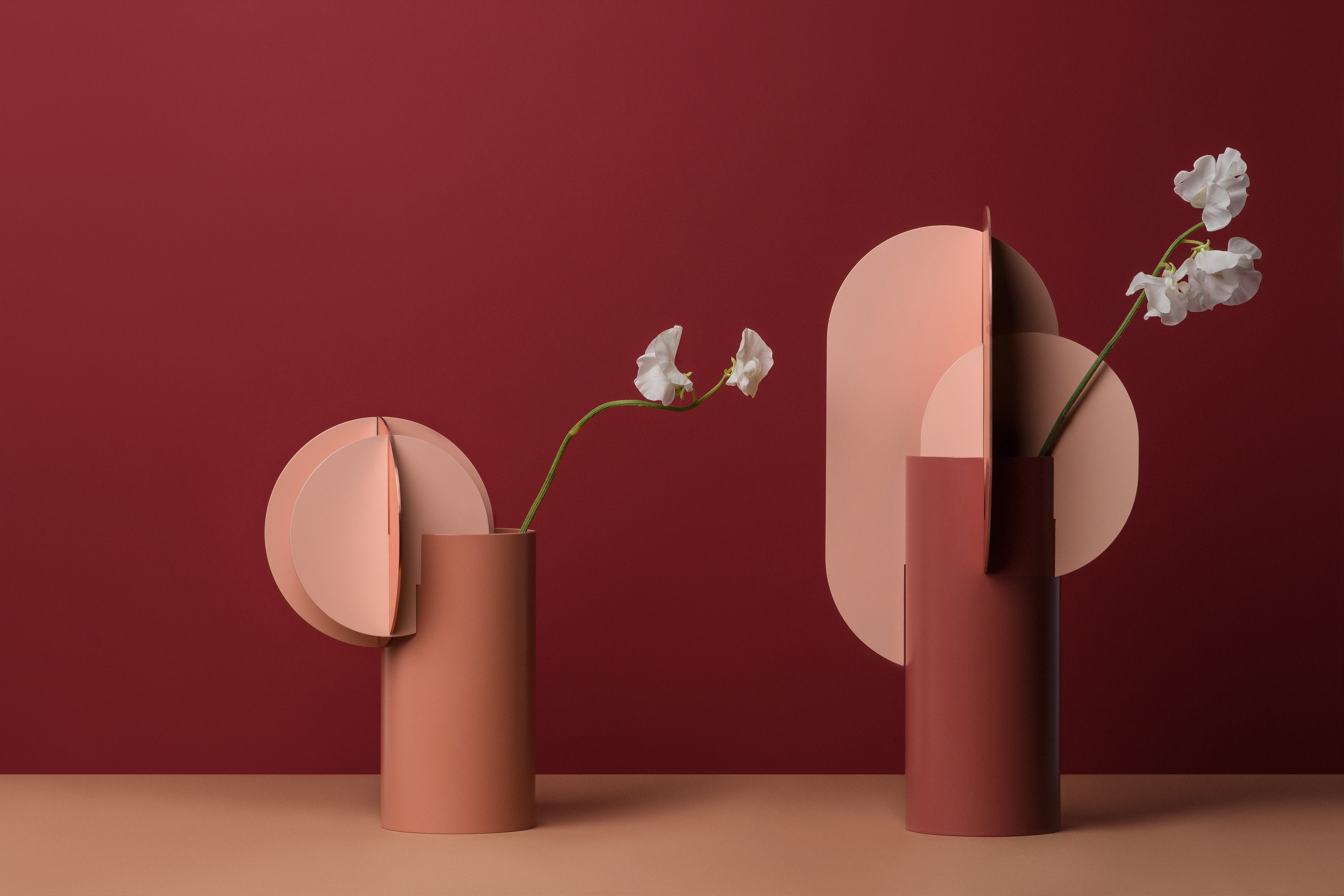 DELAUNAY vase in powder pink with peach and copper