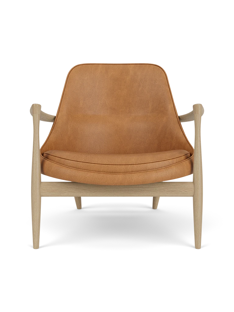 ELIZABETH armchair in cognac leather with oak base [Julia]