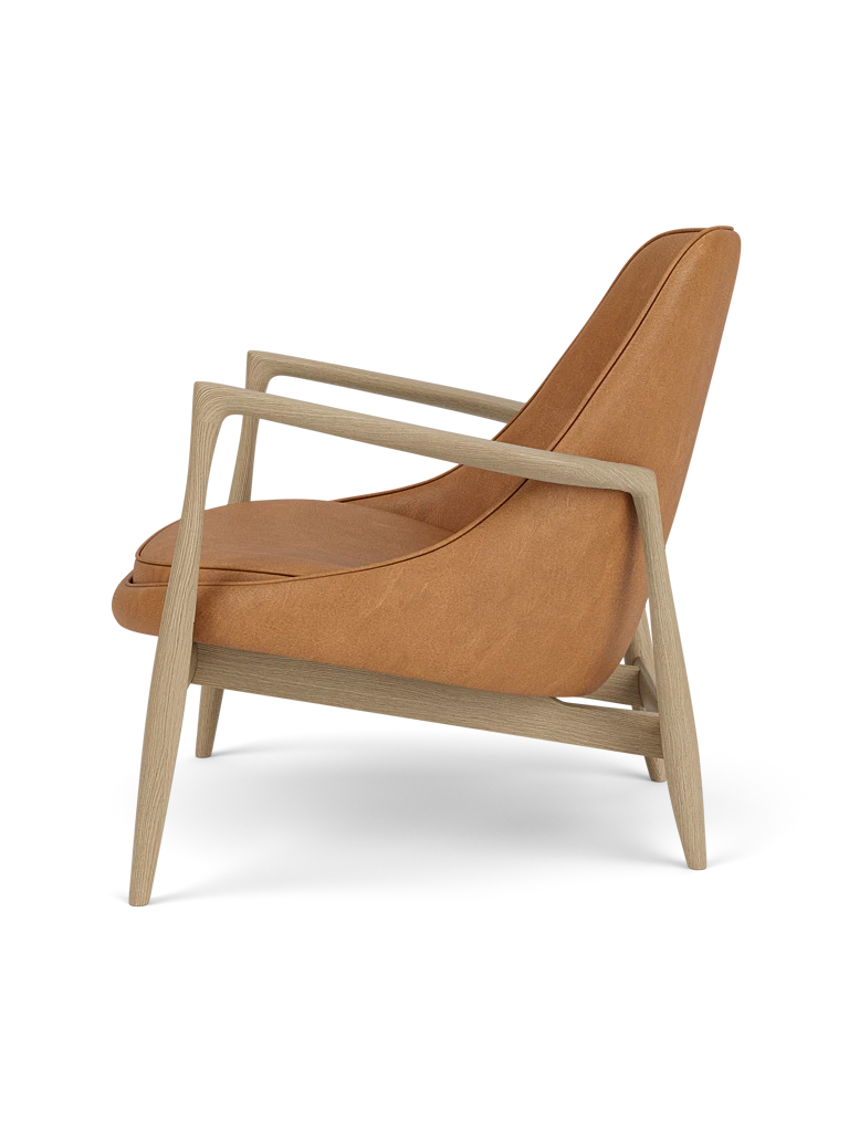 ELIZABETH armchair in cognac leather with oak base [Julia]