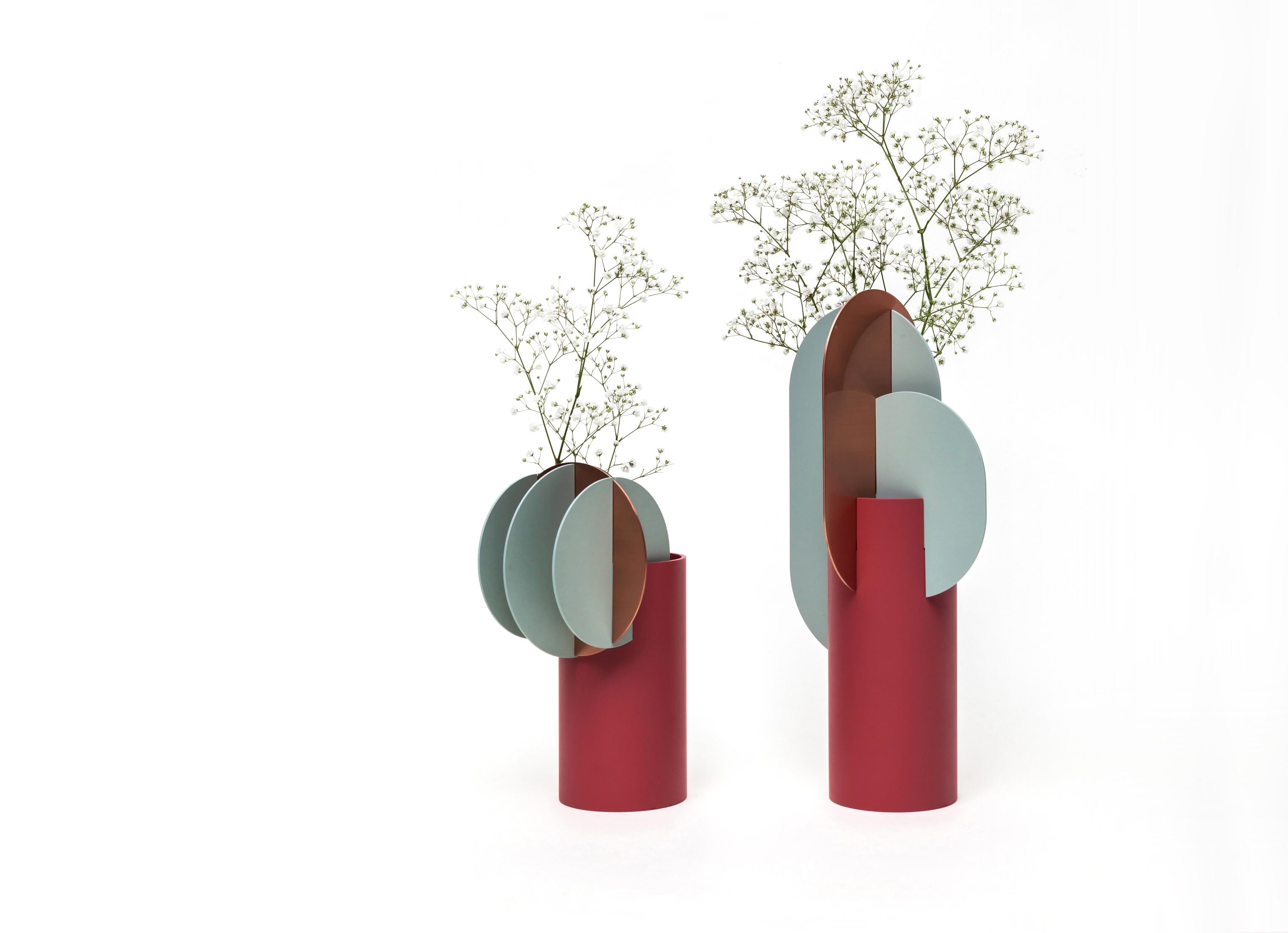 Brick vase EKSTER with blue and copper