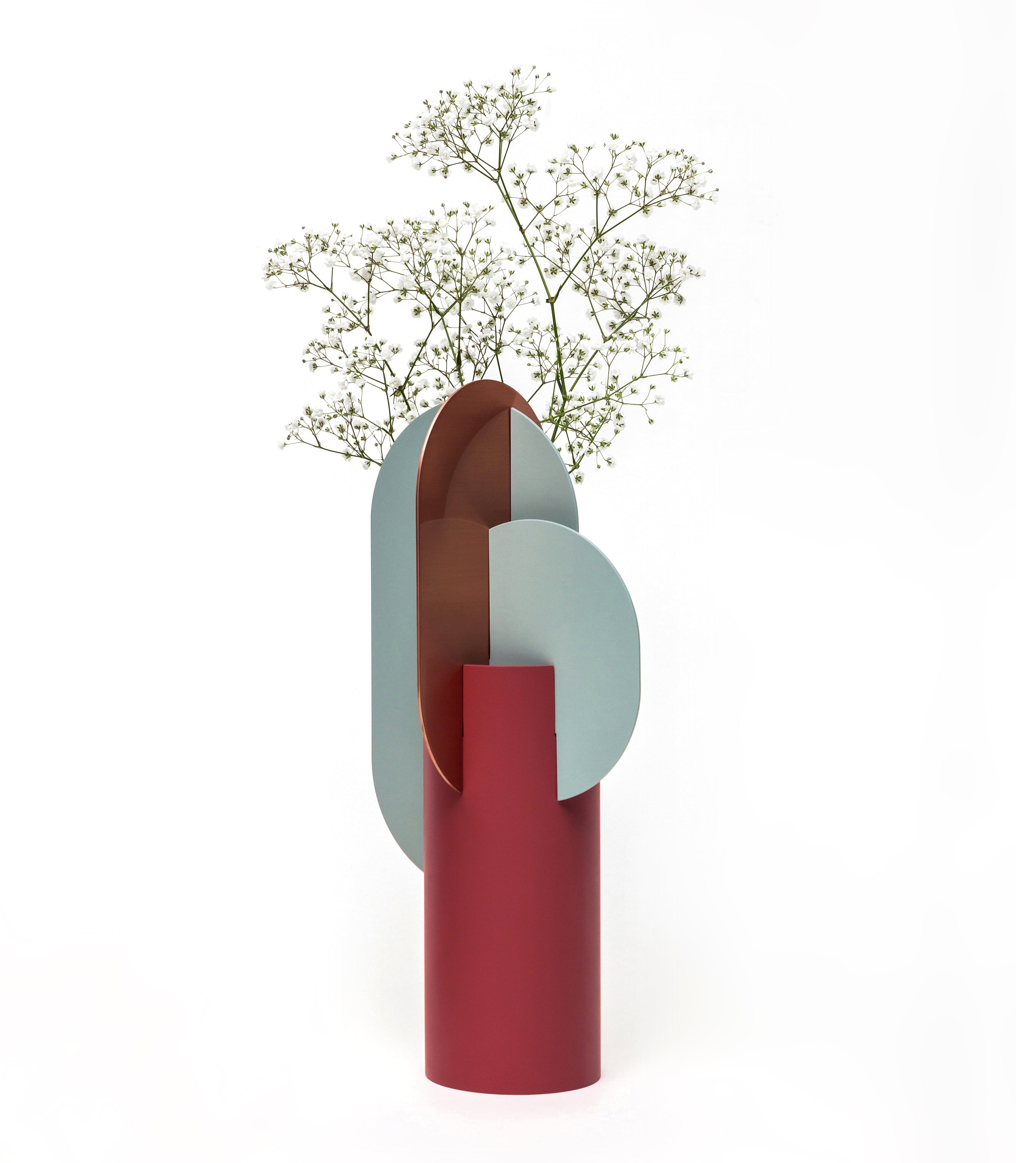 Brick vase EKSTER with blue and copper
