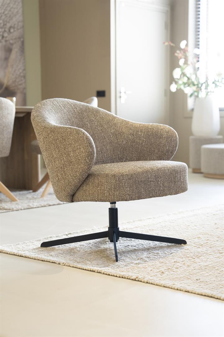 CONNOR swivel armchair mustard brown with black base