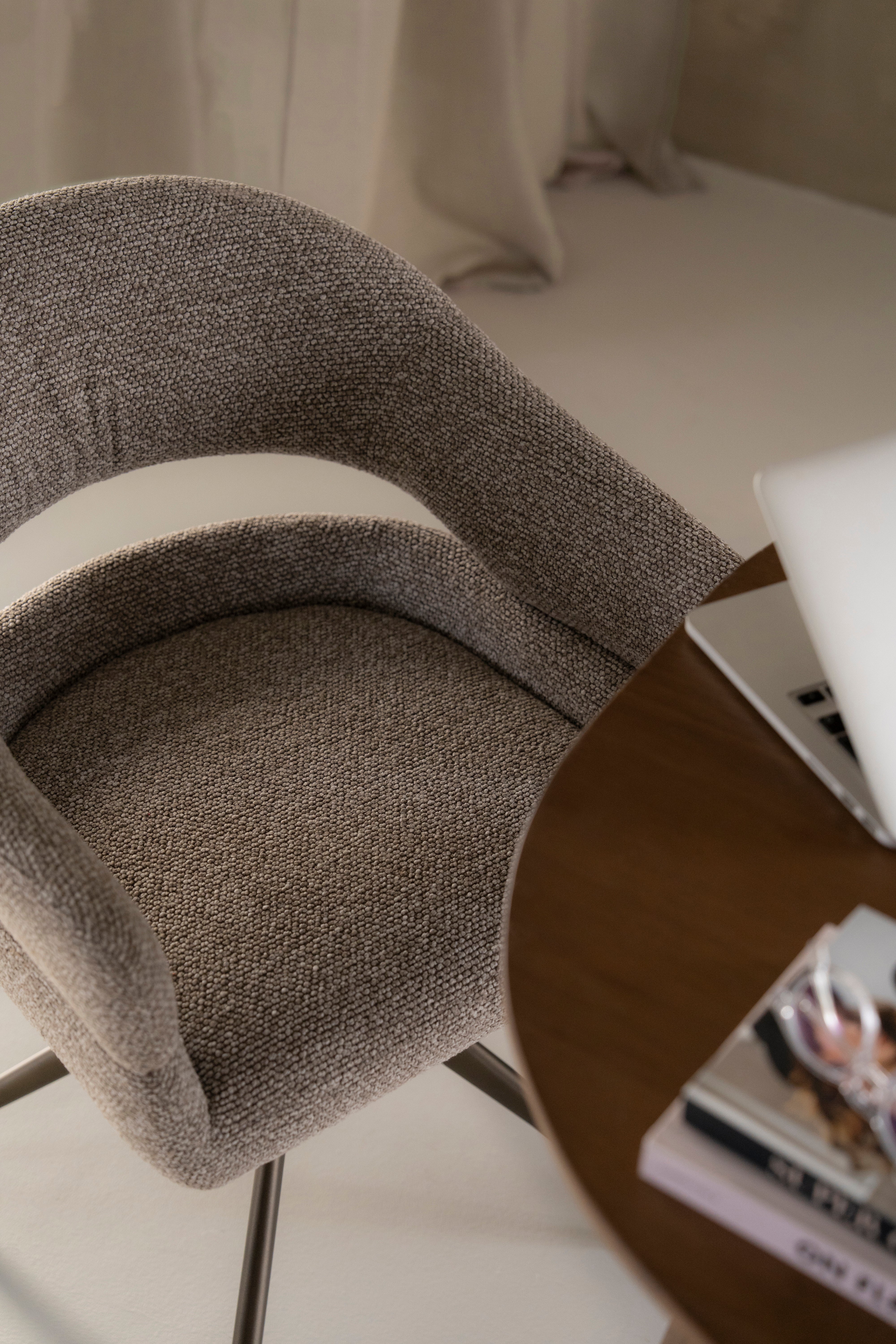 HAILEY beige swivel chair with dark brown base