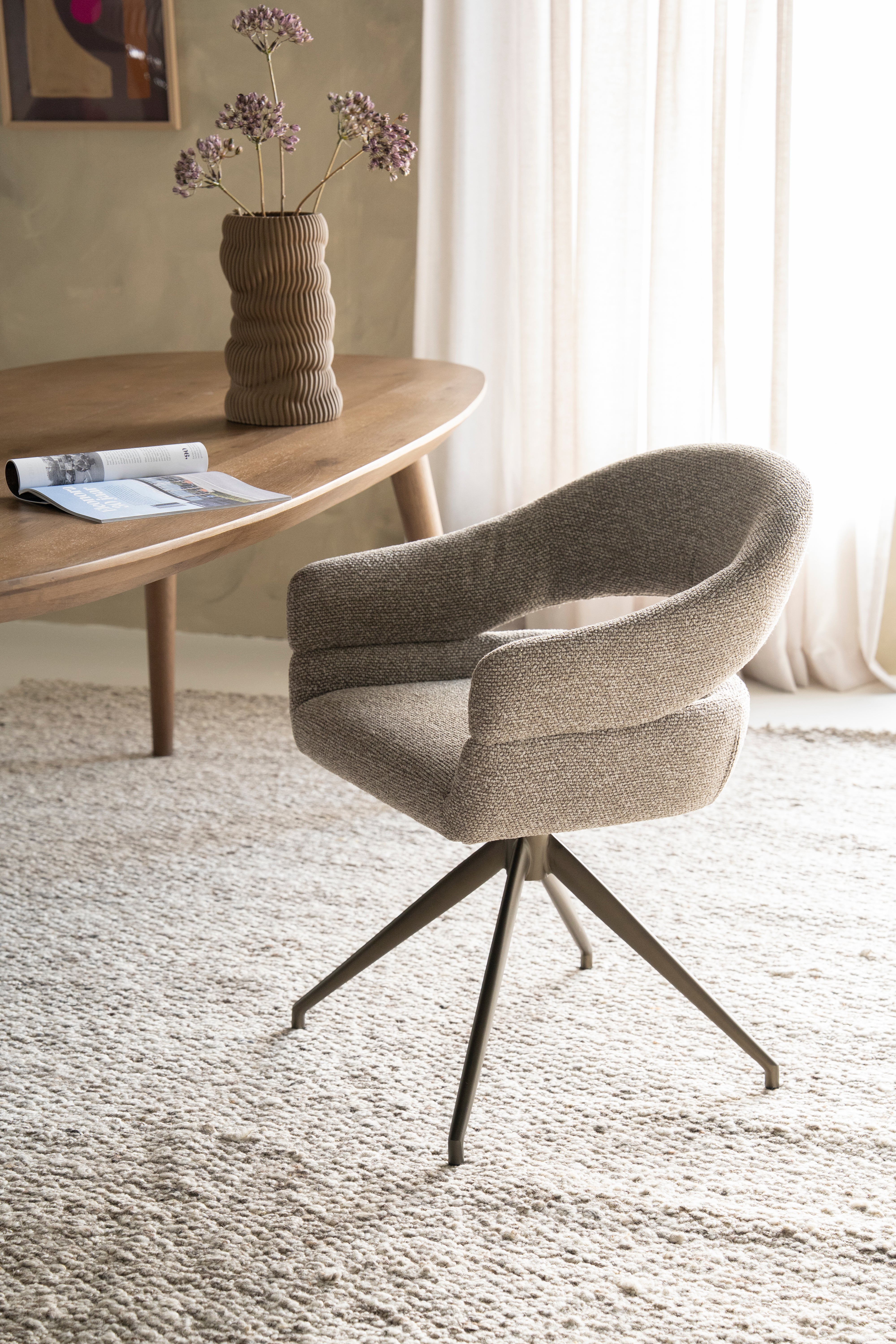 HAILEY beige swivel chair with dark brown base