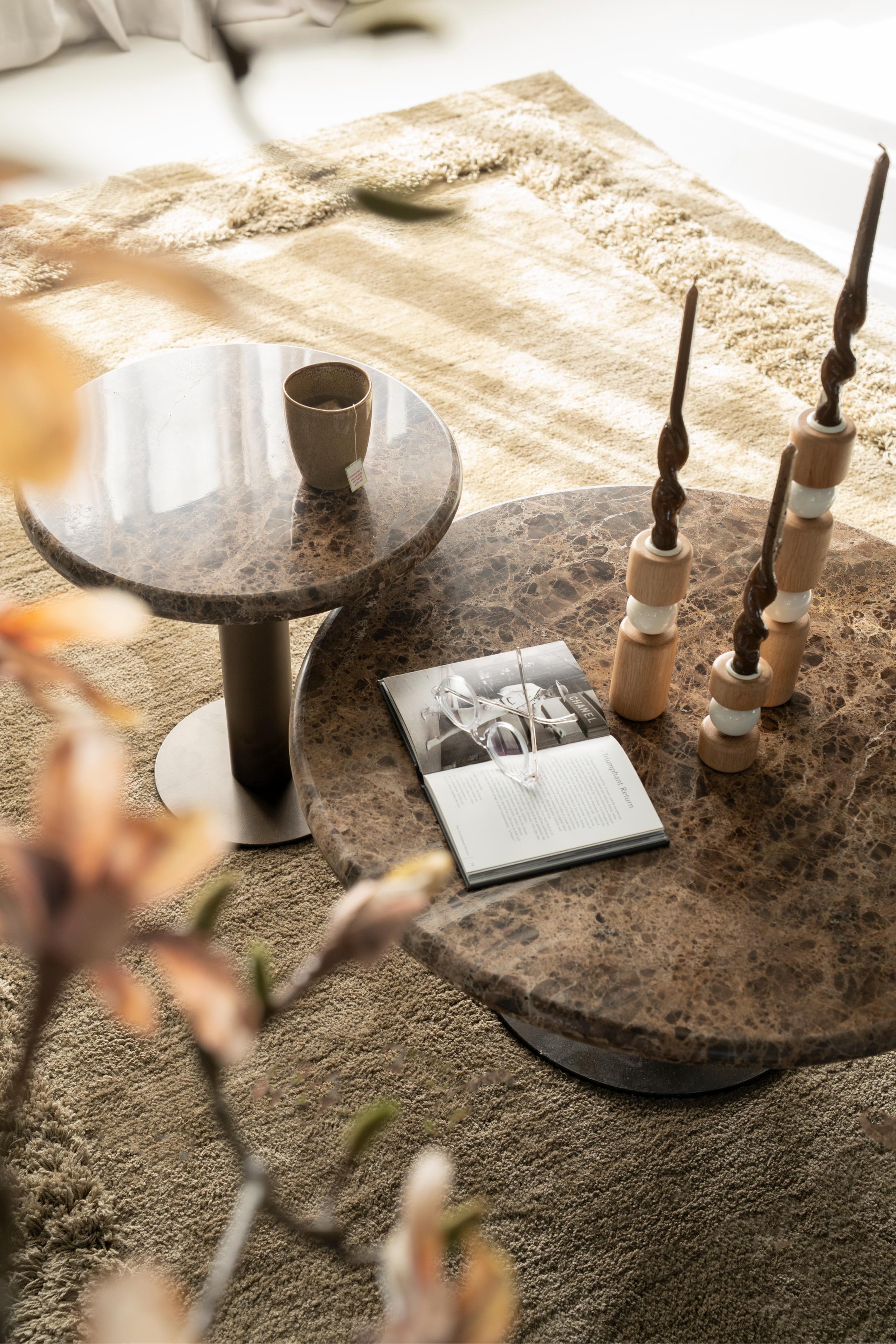 Kaffeetisch LUIGI brauner Marmor mit Metallbasis