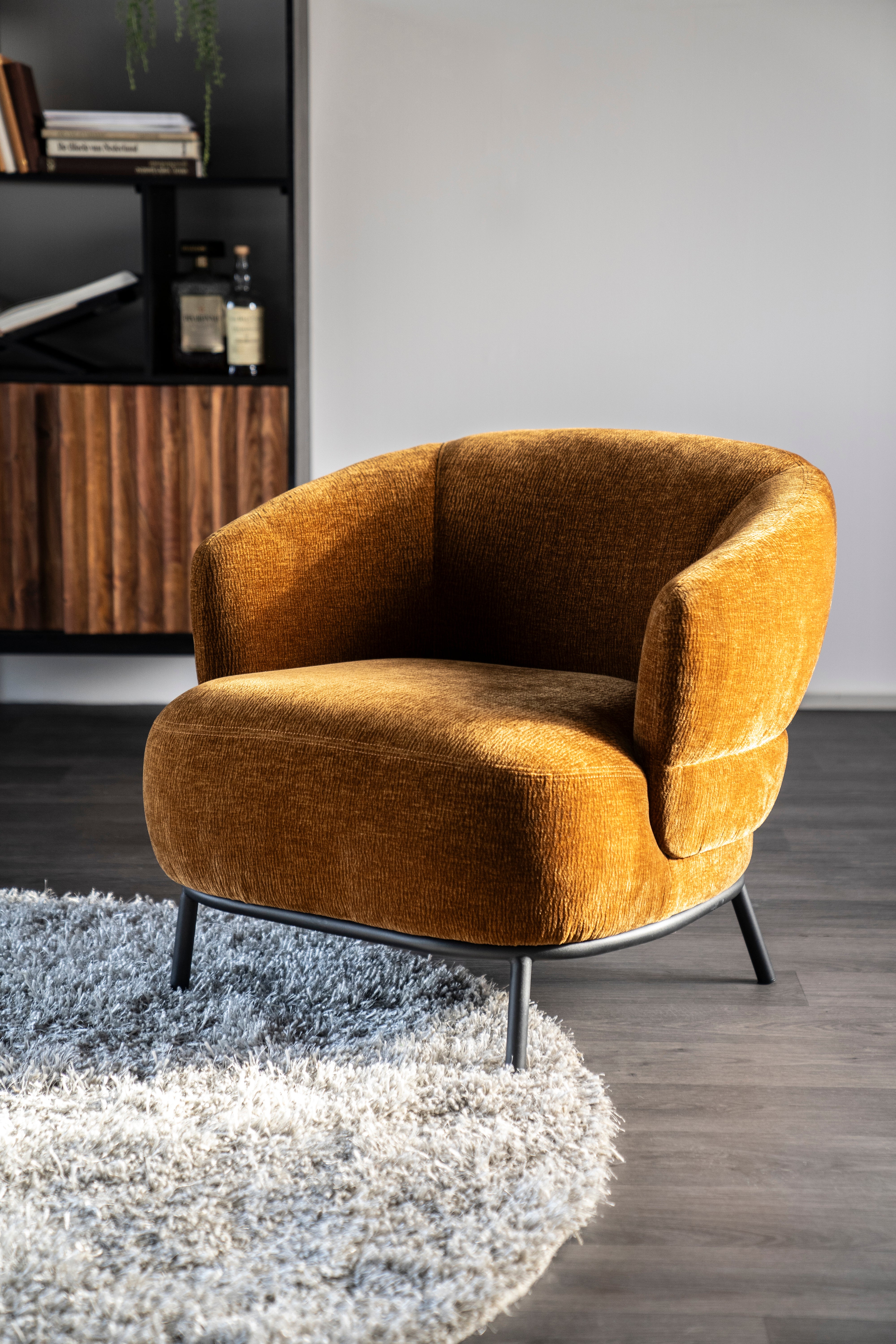 DAVID mustard armchair with black base