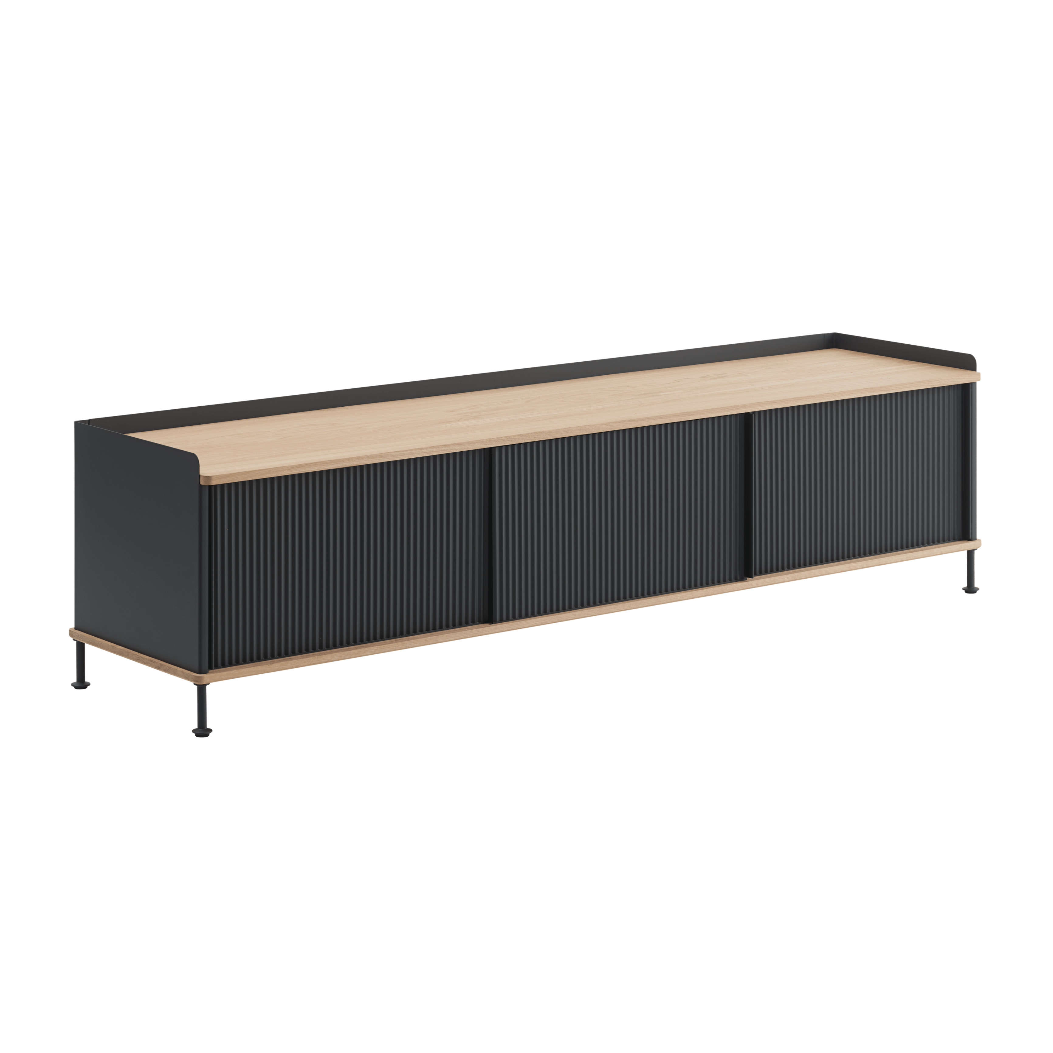 ENFOLD TV cabinet black with oak top
