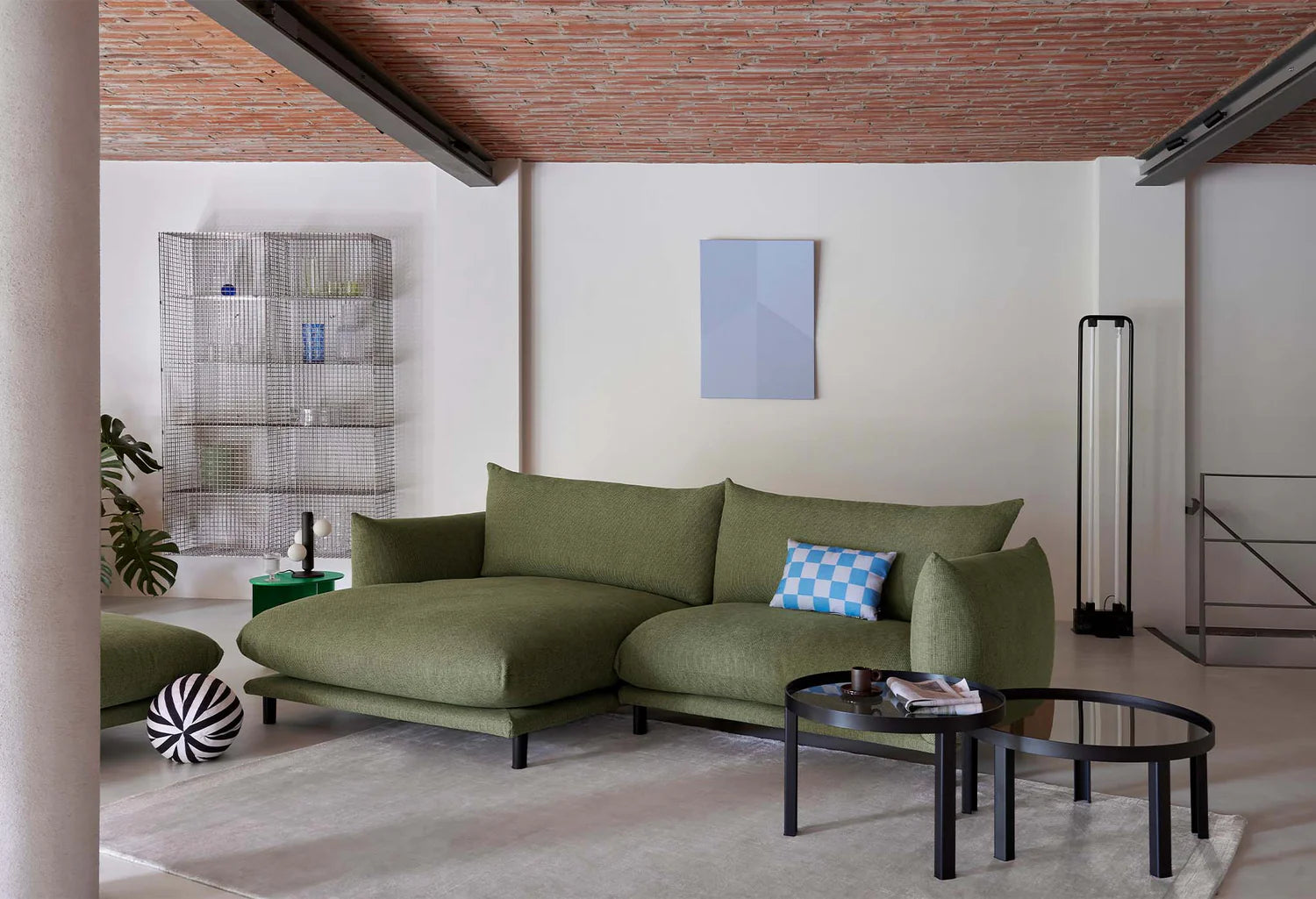 Rectangular Cushion STRIPES AND CHECKS orange with blue