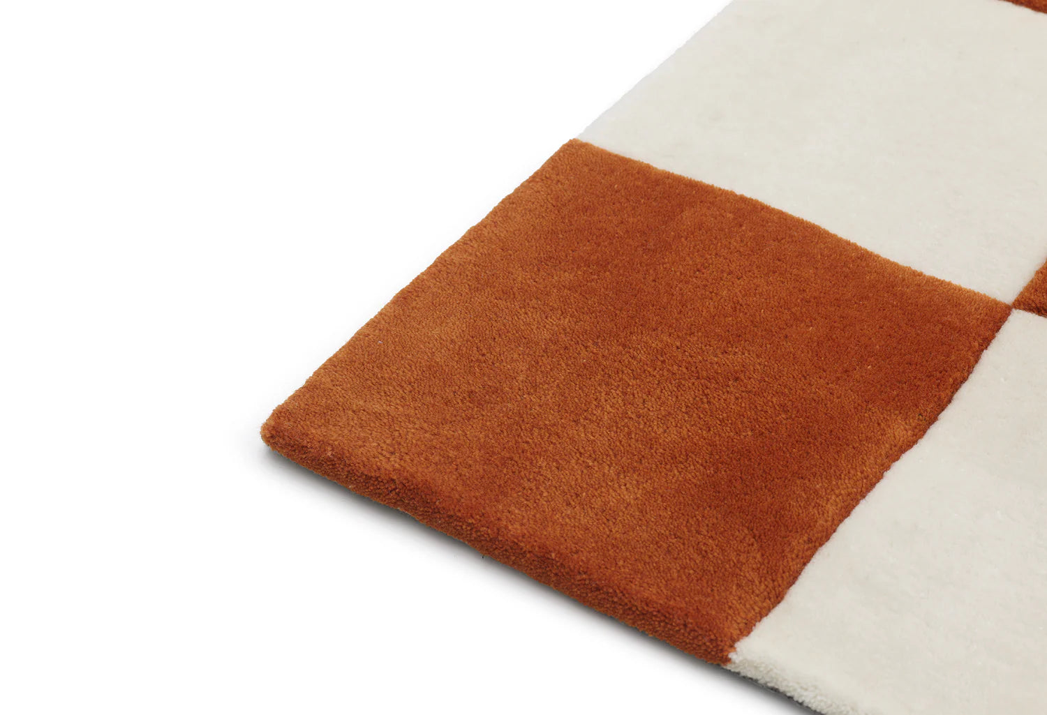 Orange CHECKS rug with beige