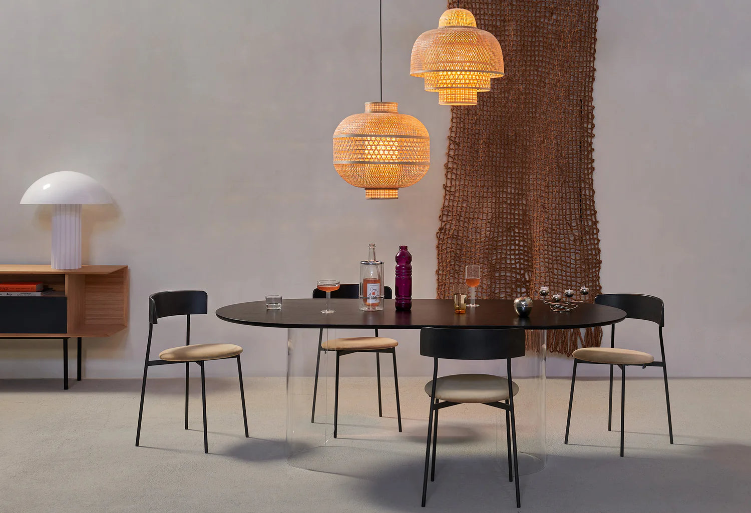 FRIDAY Chair with Black Seat, Wooden Backrest, and Beige Base