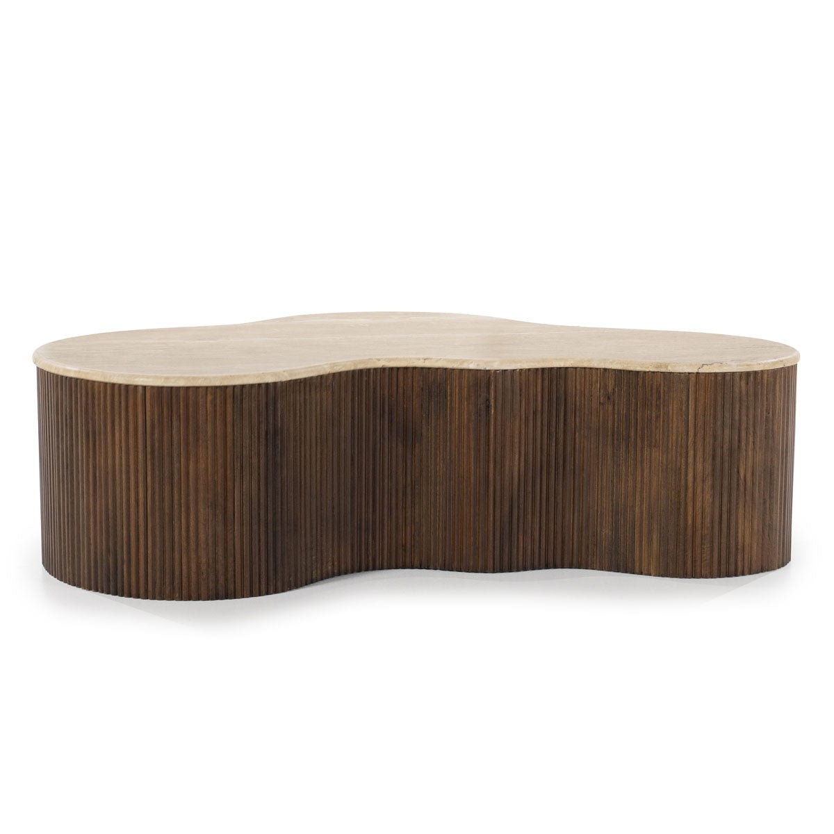 MARI coffee table made of mango wood with a travertine top