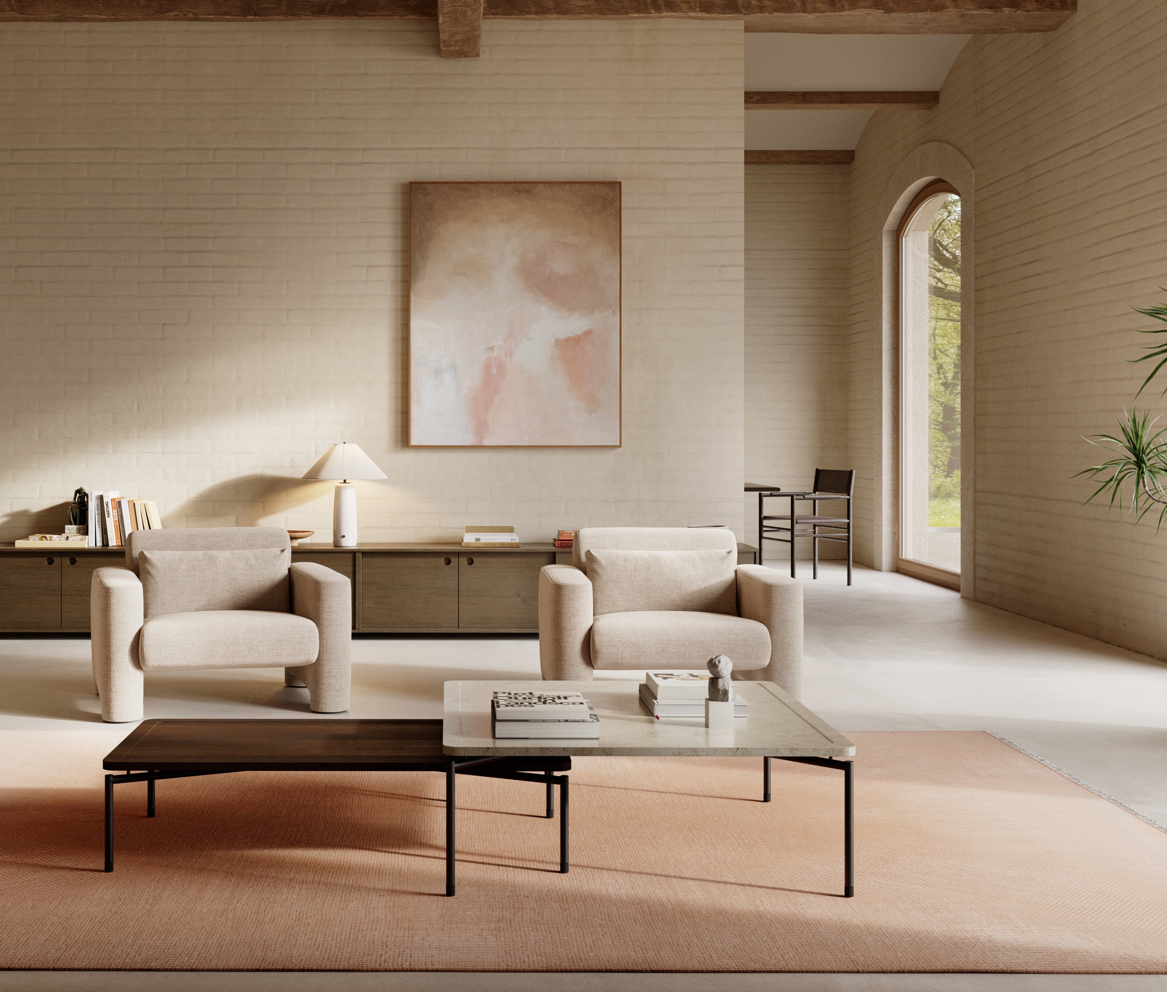 Rectangular coffee table DAPPLE limestone Moleanos