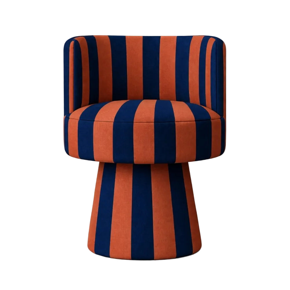 LINEA SOFT swivel armchair in orange with navy blue.