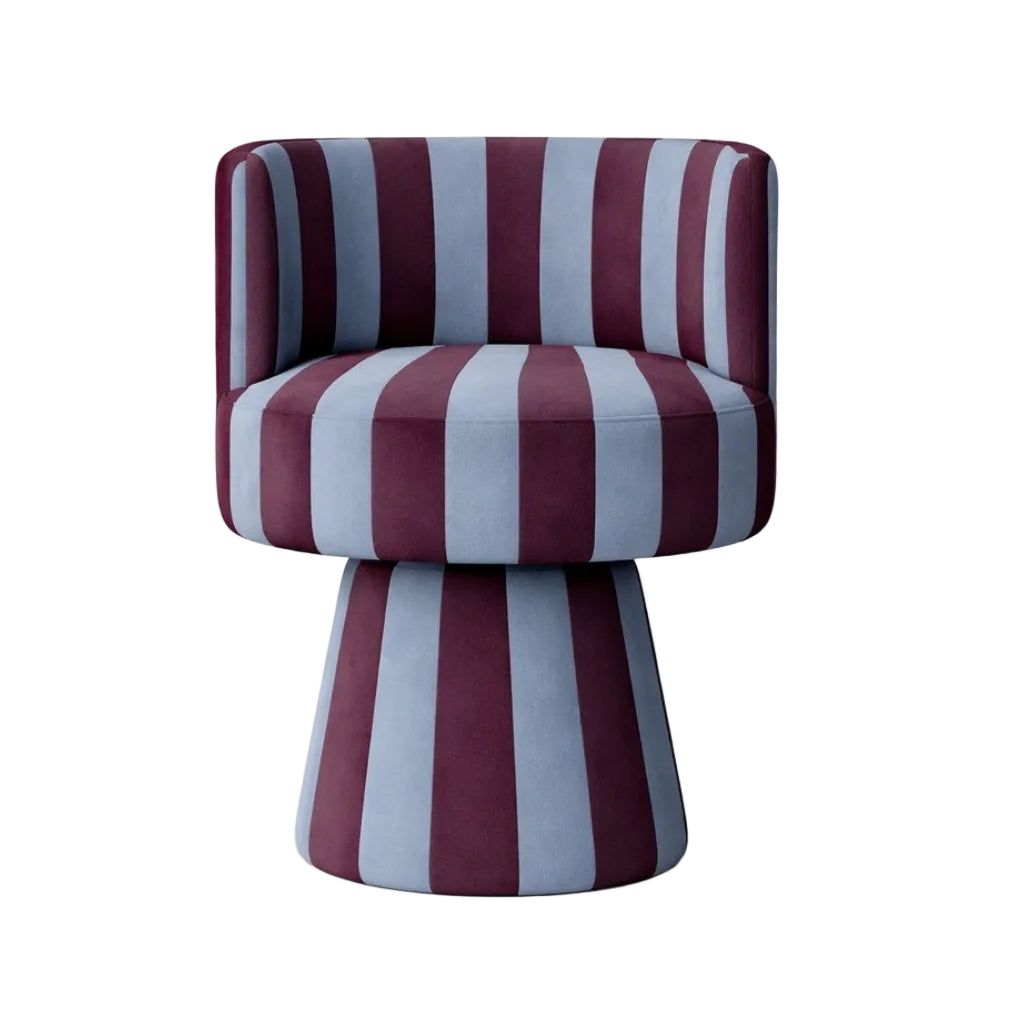 LINEA SOFT swivel armchair in purple with blue accents