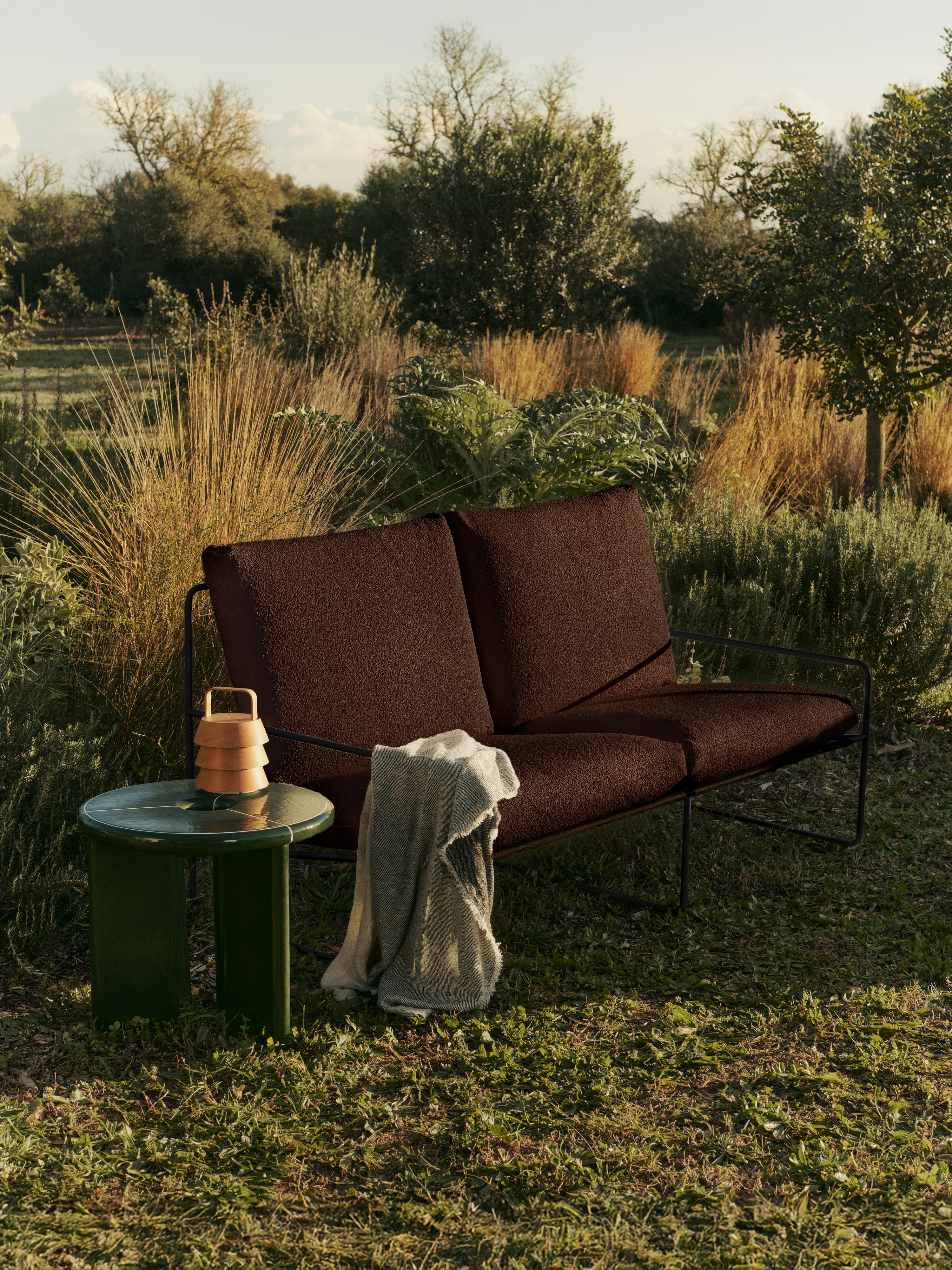 2-Seater Outdoor Sofa DESERT Brown Boucle with Black Base
