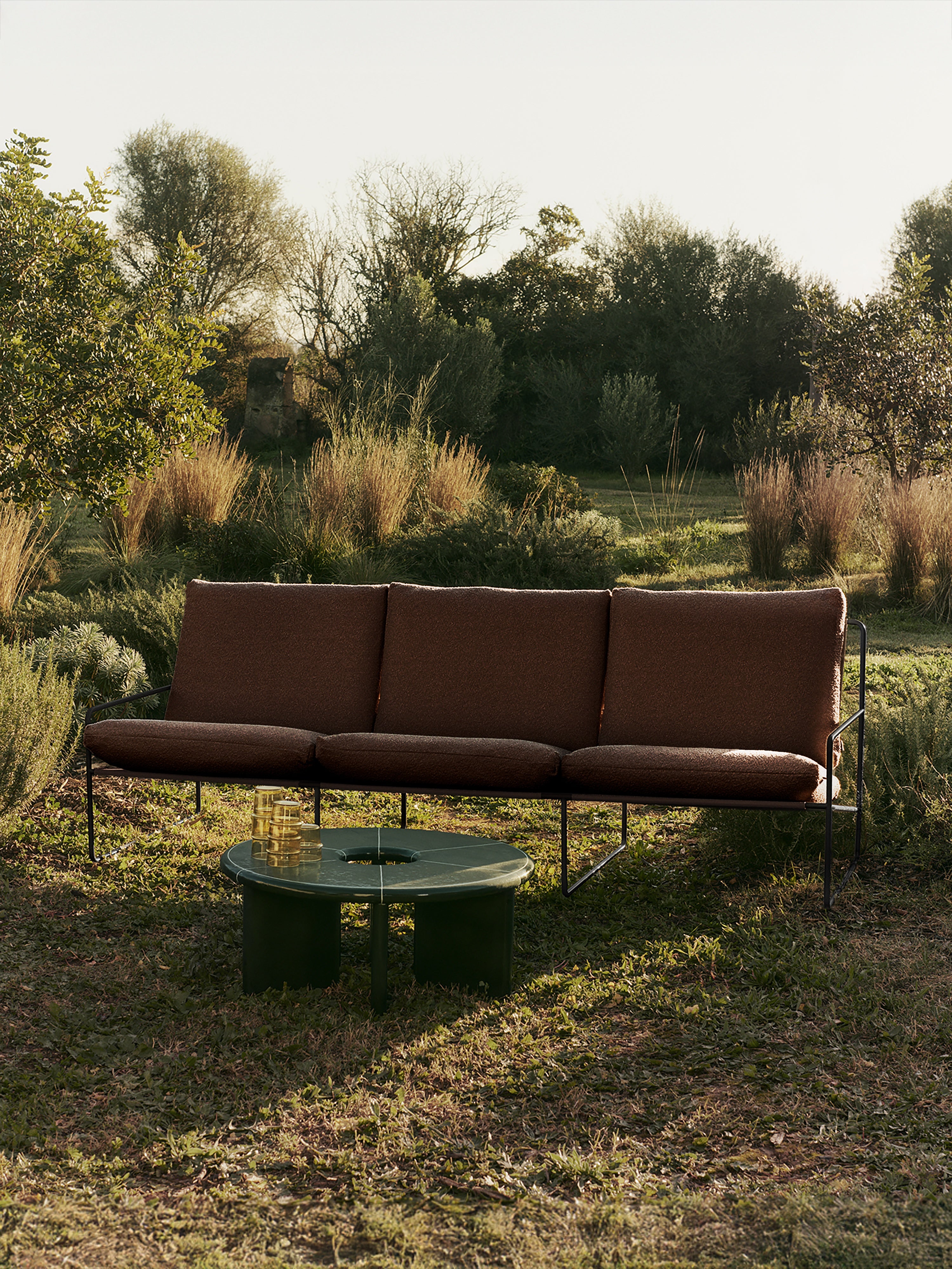 3-Seater Outdoor Sofa DESERT Brown Boucle with Beige Base
