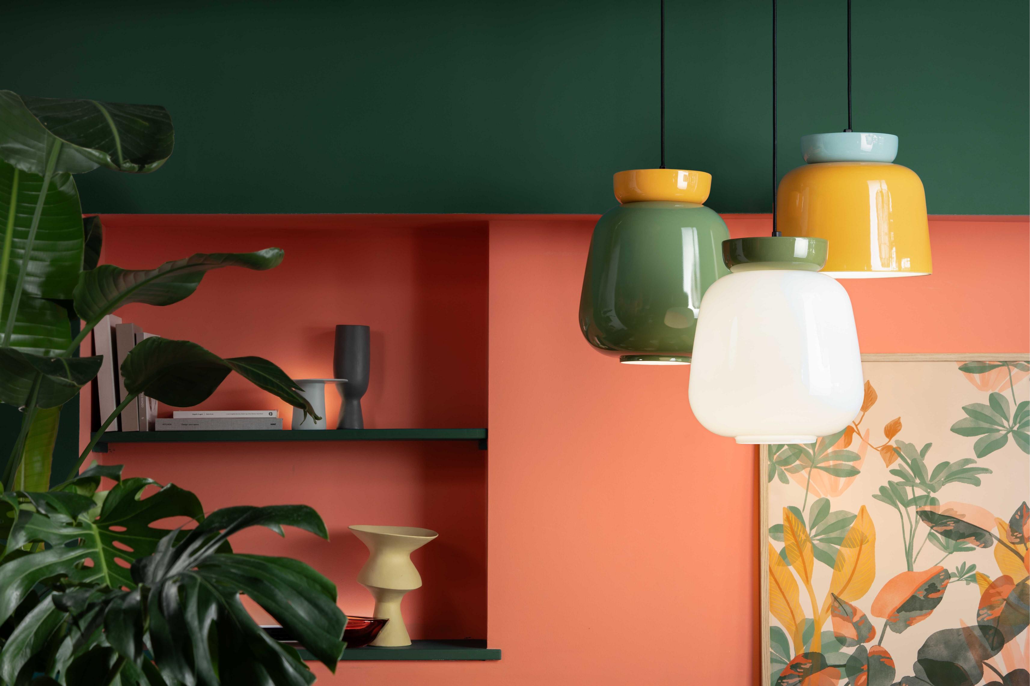 CORCOVADO ceramic pendant lamp in navy blue with beige