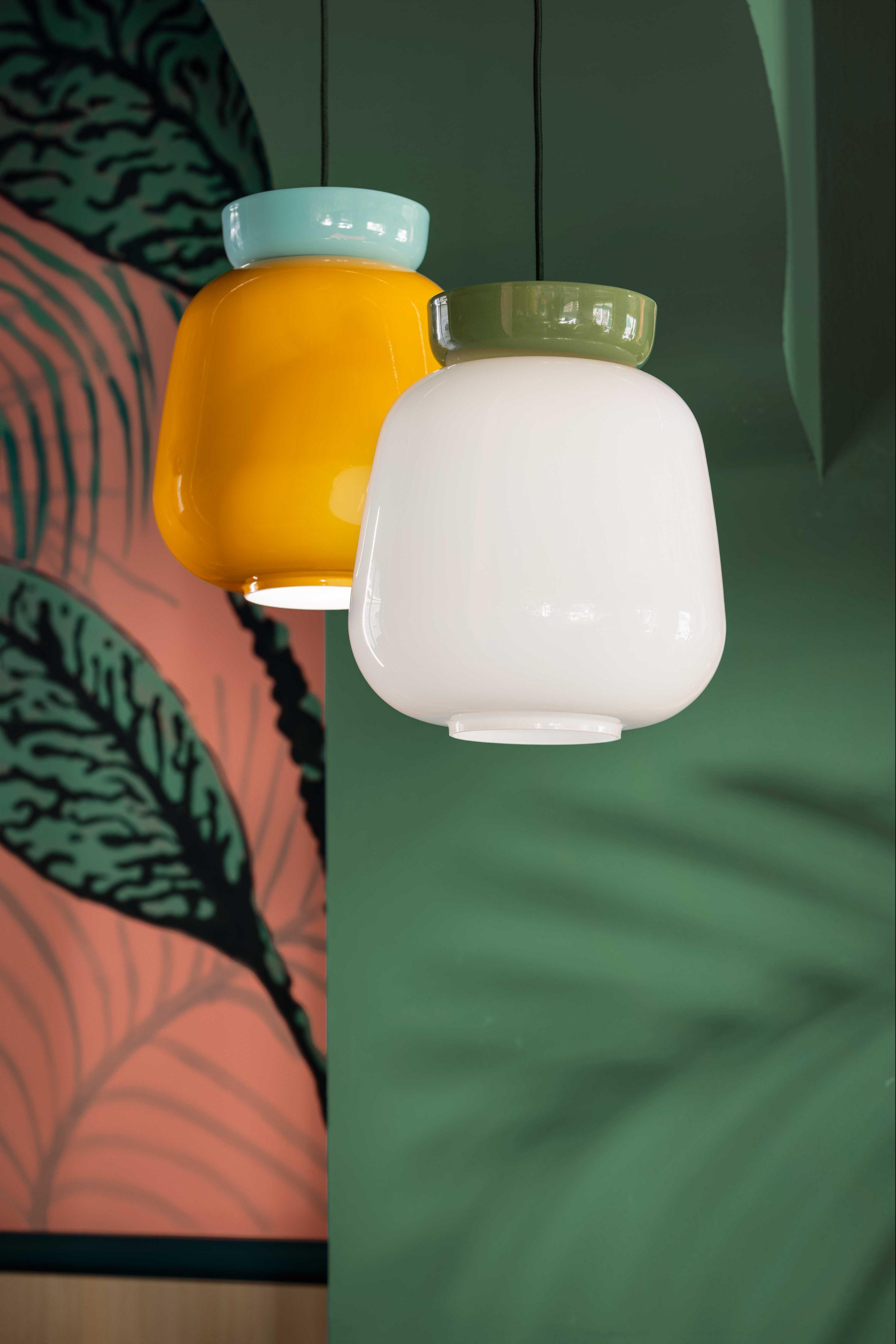 CORCOVADO ceramic pendant lamp yellow with blue