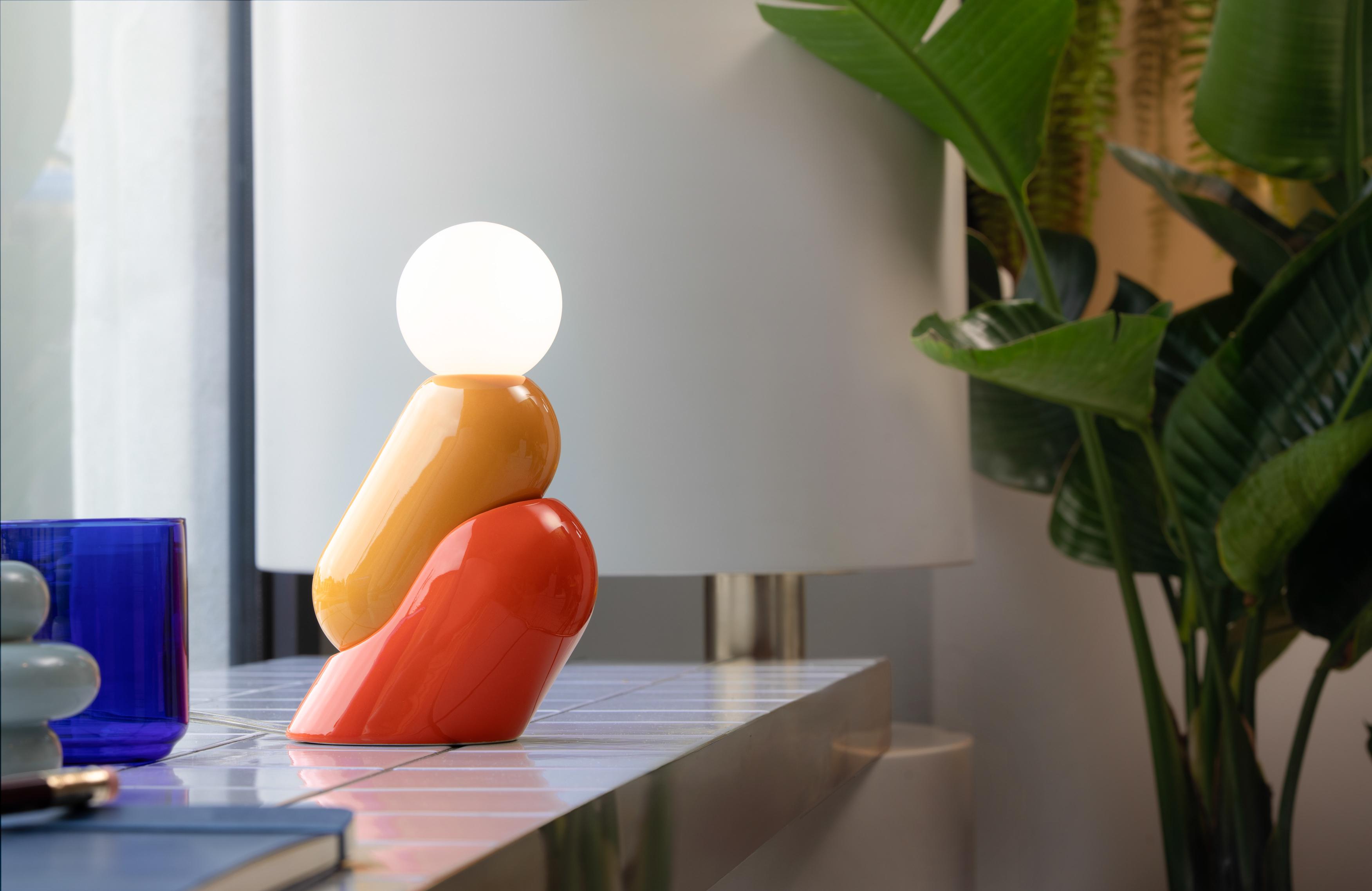 Keramik-Tischlampe TATA gelb mit orange