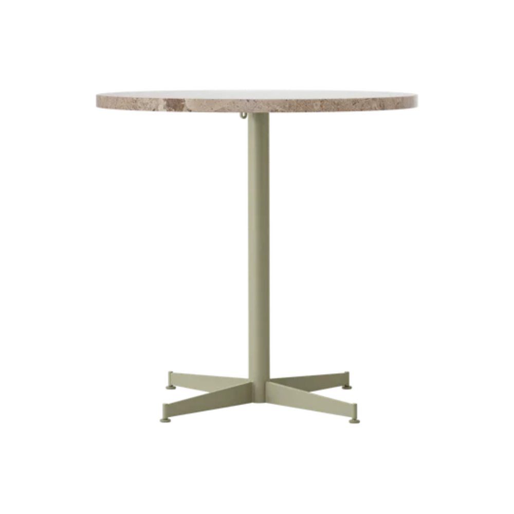 Runder Tisch NOOK beige Stein mit olivgrünem Fuß [Julia]