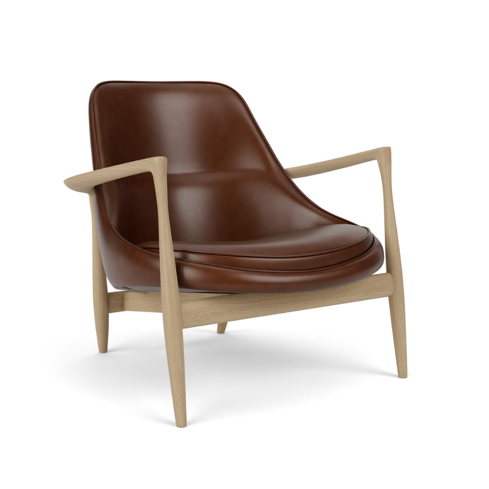 Sessel ELIZABETH braunes Leder mit Eichenbasis