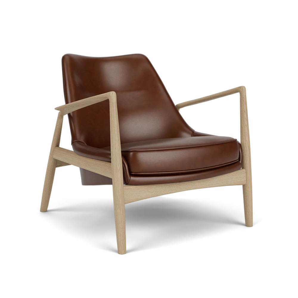 Sessel THE SEAL braunes Leder mit Eichenbasis [Julia]