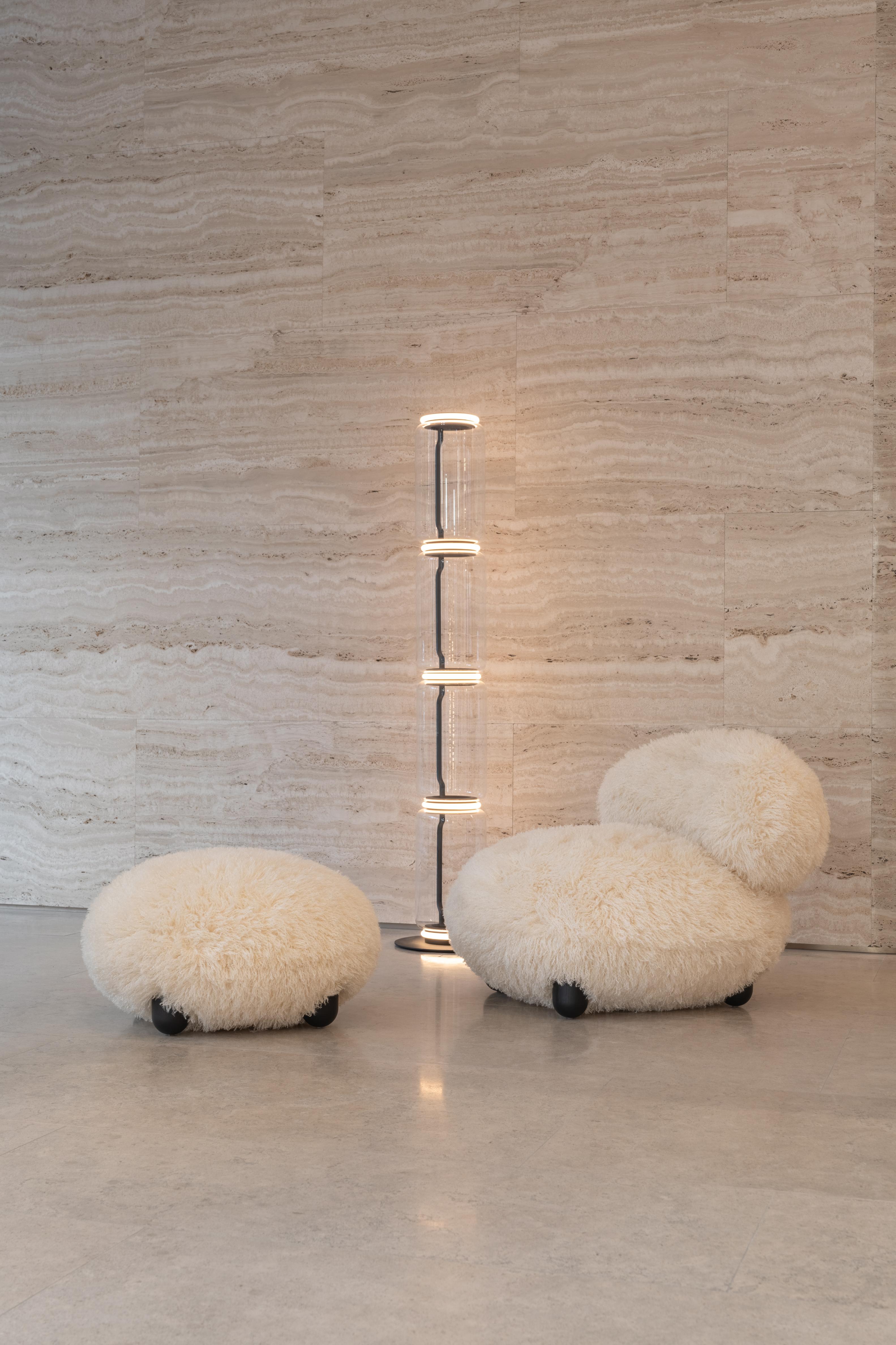 FLOCK Pouf - FLUFFY EDITION artificial fur with a wooden base