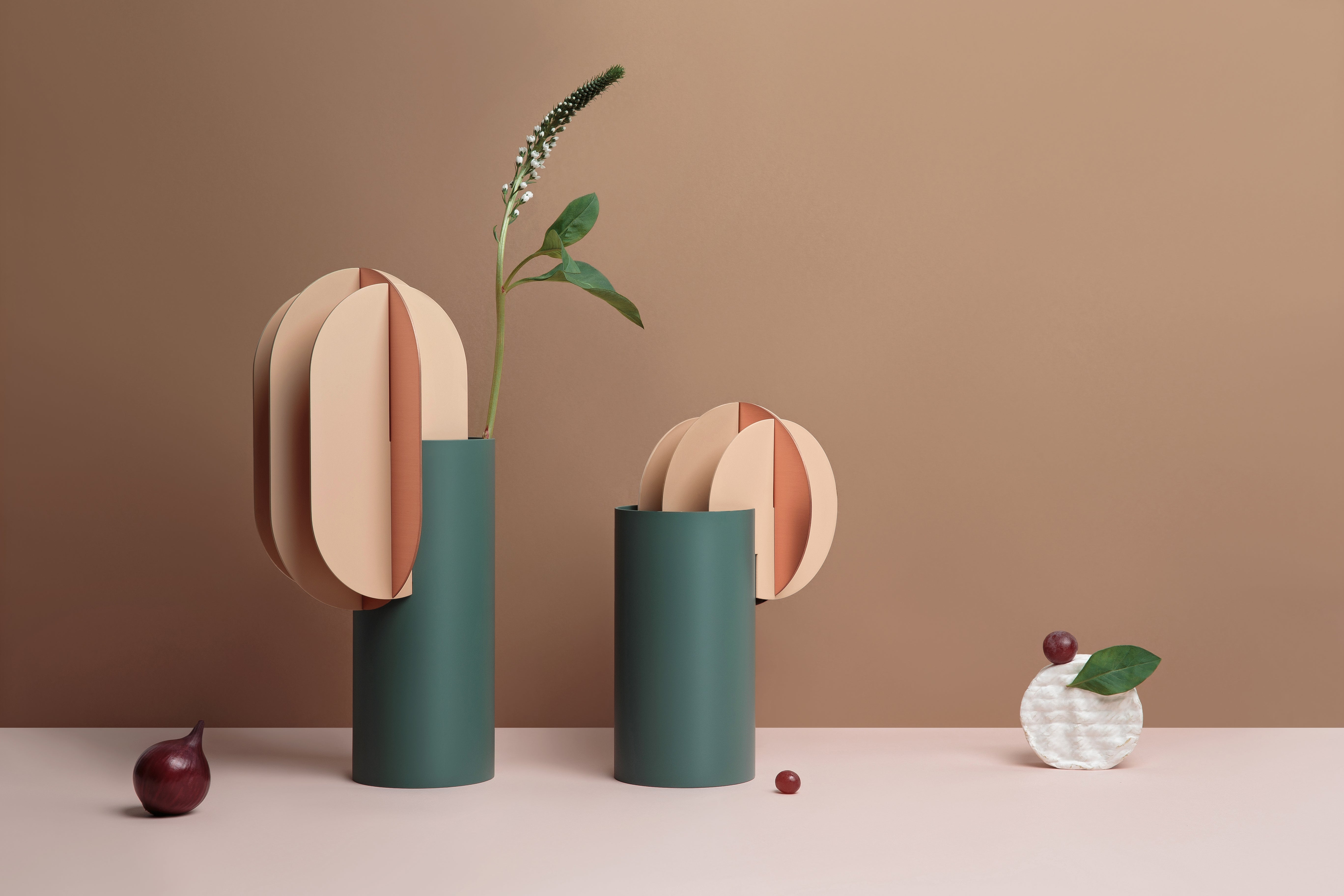 GABO vase green with beige and copper