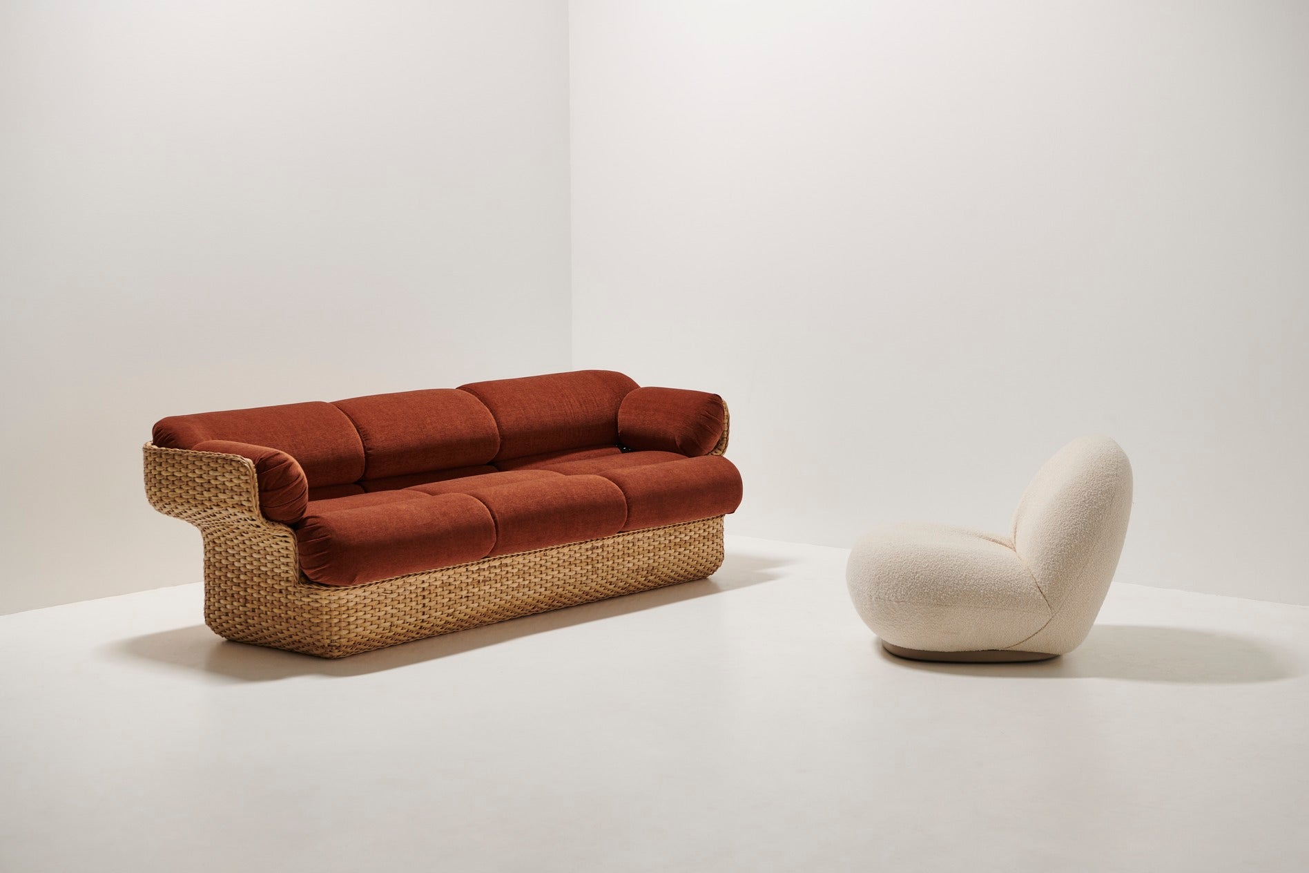 2-seater BASKET sofa in green with rattan
