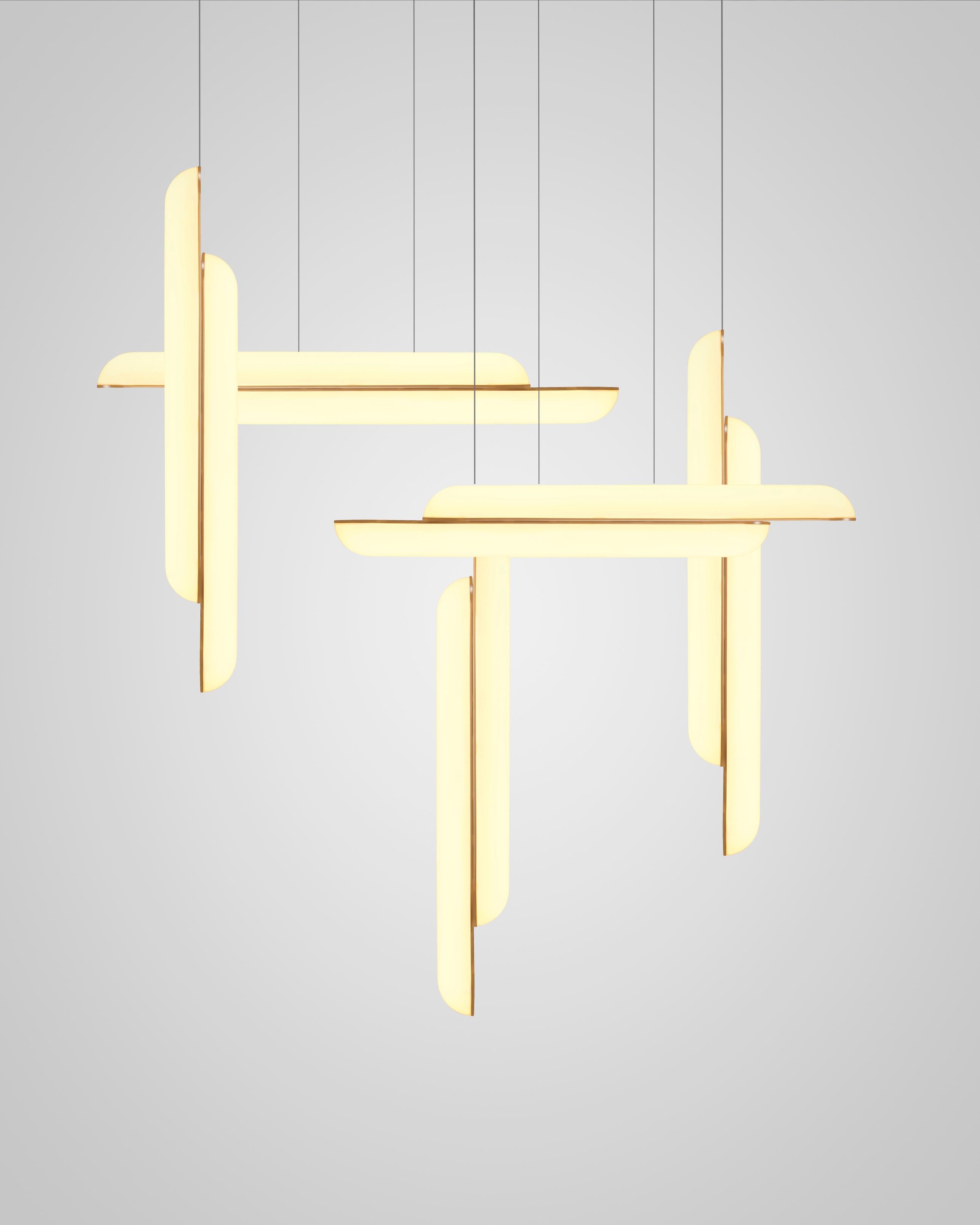 Lampa wisząca pozioma GEMINI opalowy klosz z mosiądzem