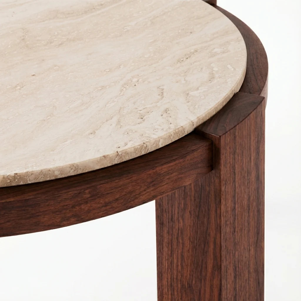 DEAN coffee table travertine with wooden base