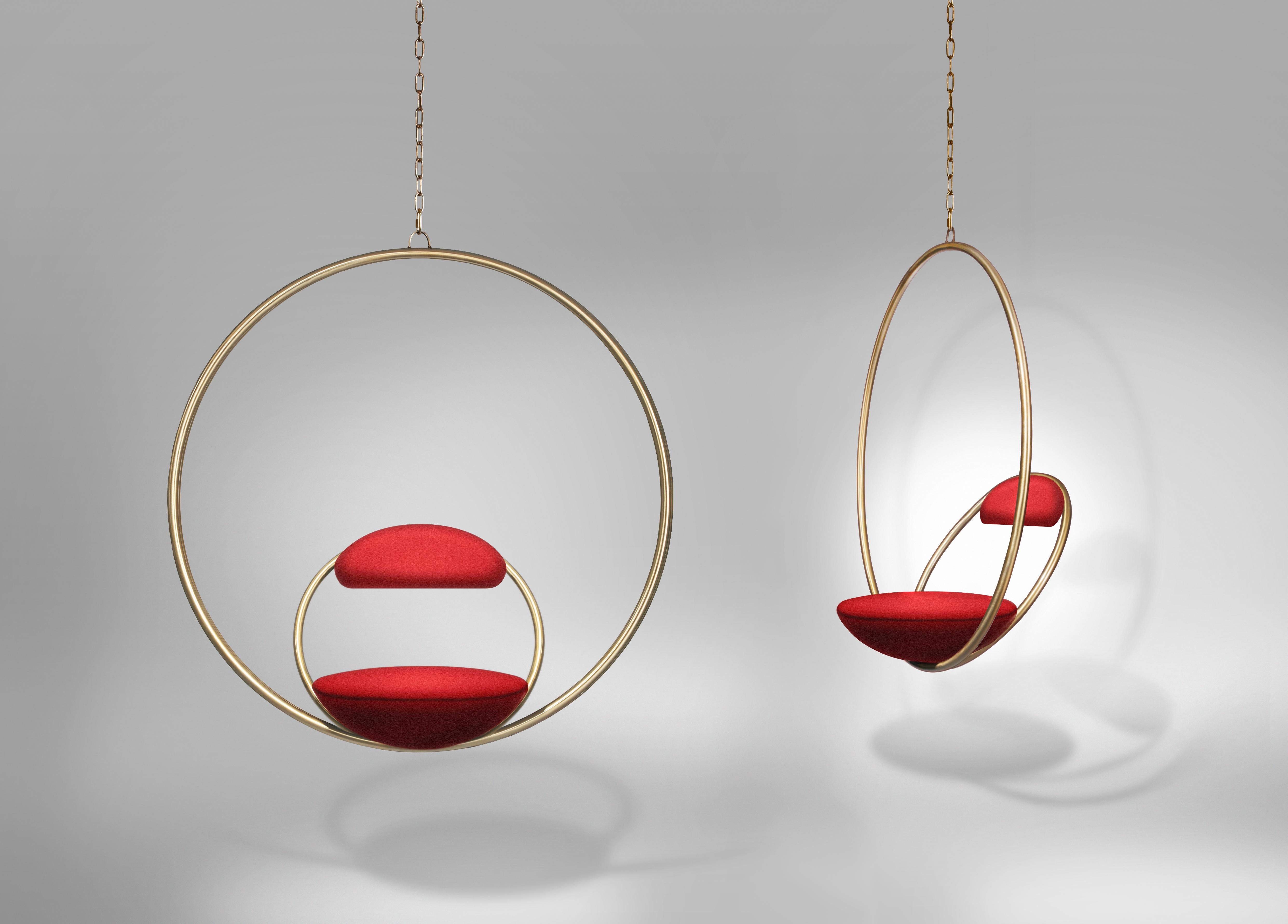 HANGING HOOP Red Hanging Chair with Brass Finish