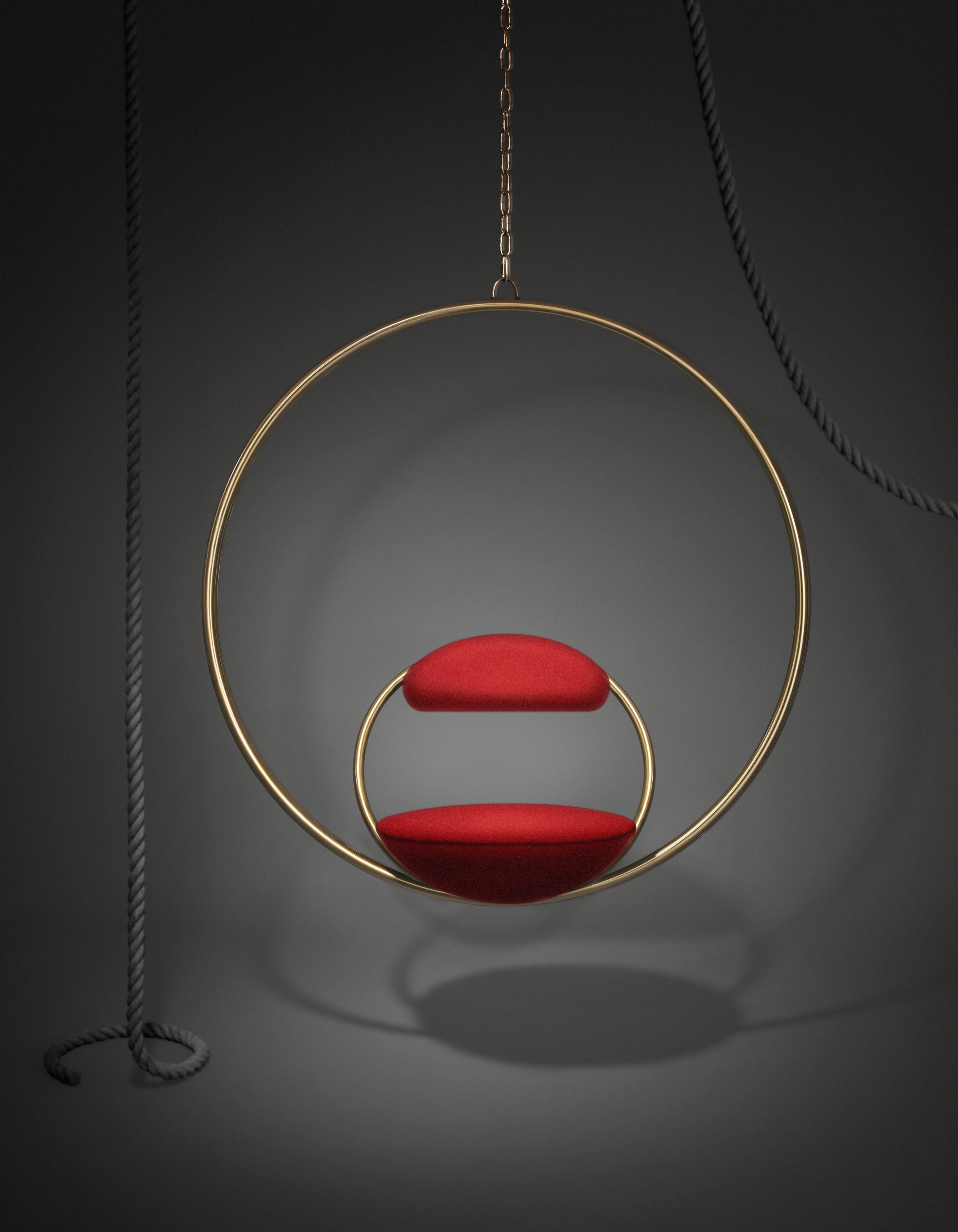 HANGING HOOP Red Hanging Chair with Brass Finish