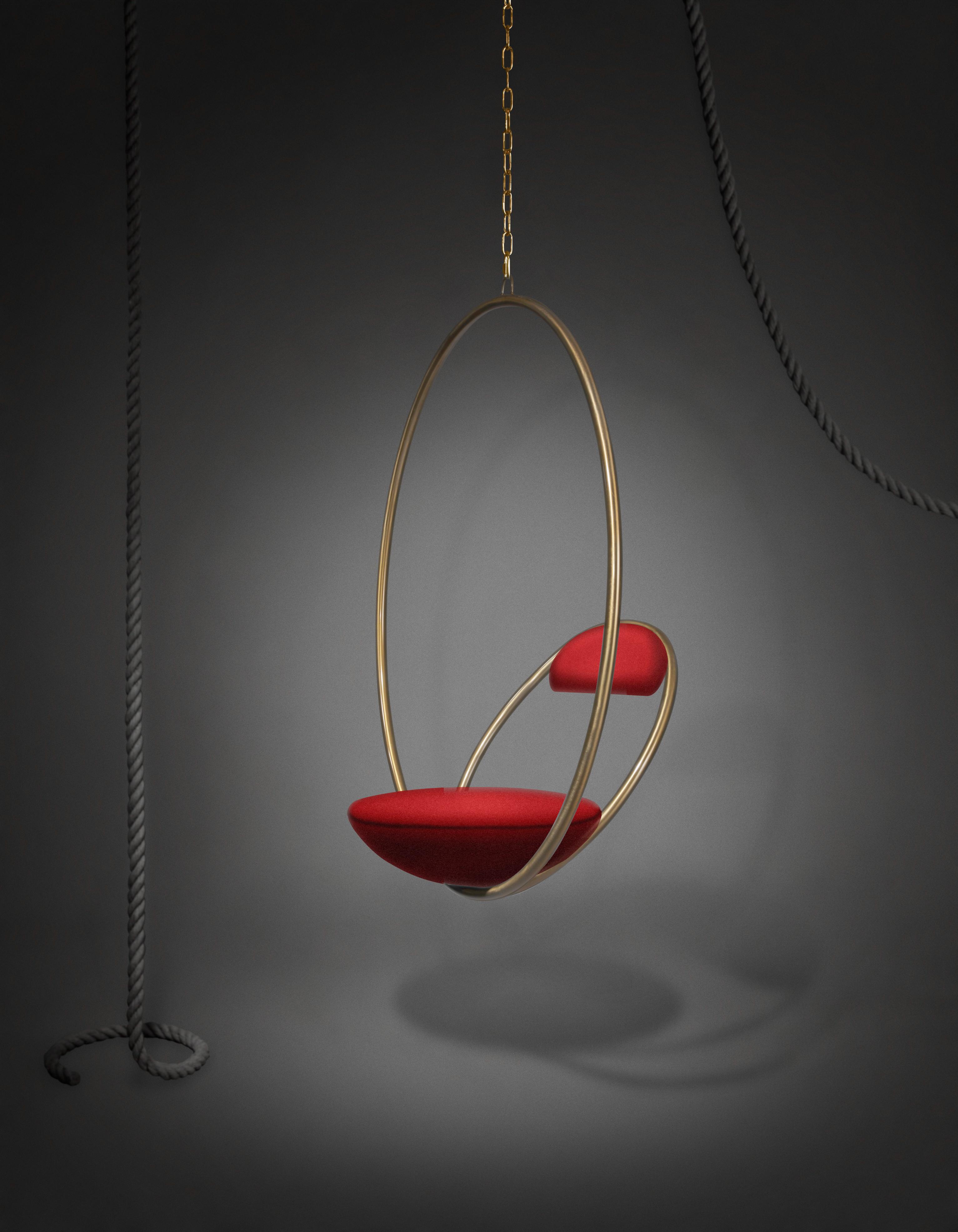 HANGING HOOP Red Hanging Chair with Brass Finish