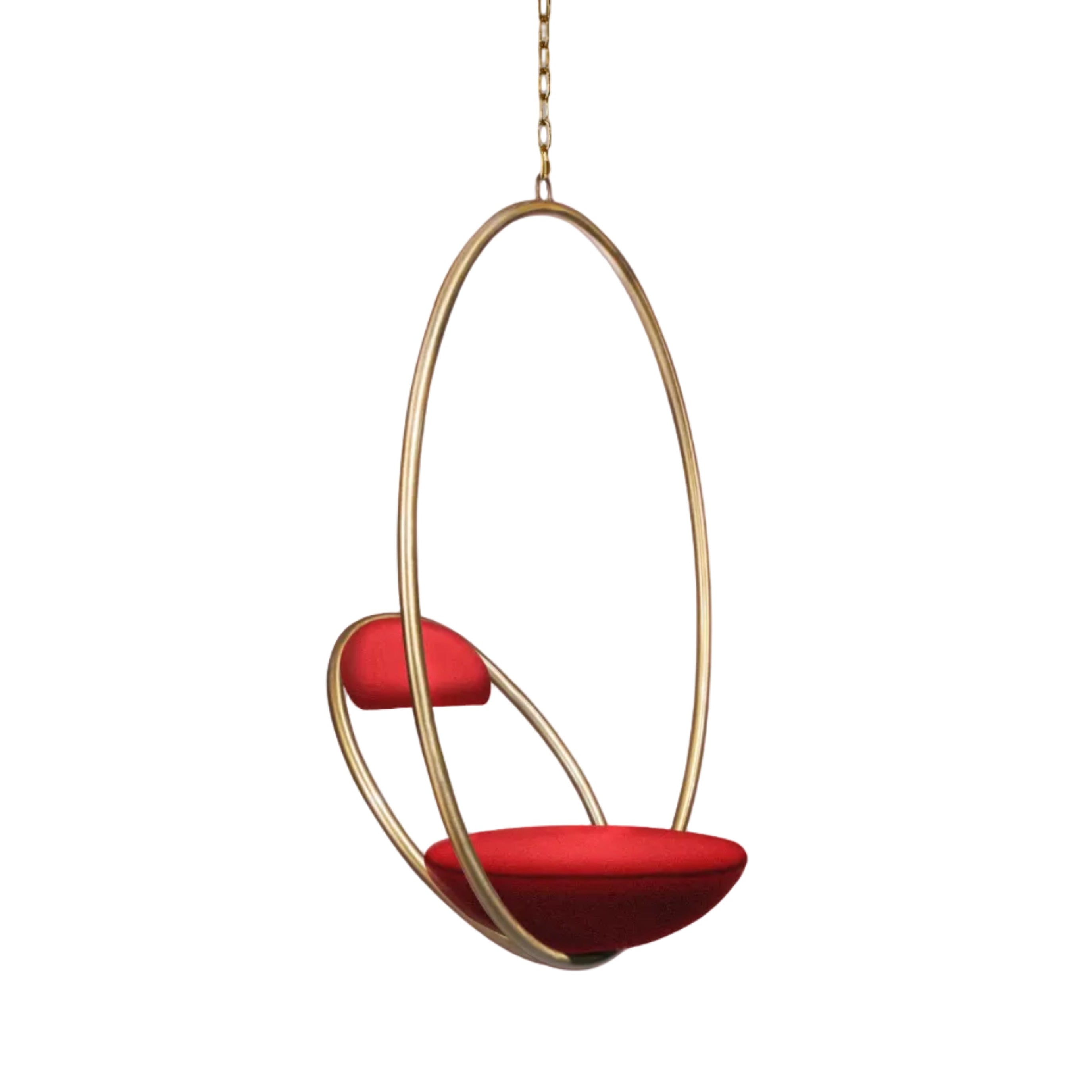 HANGING HOOP Red Hanging Chair with Brass Finish